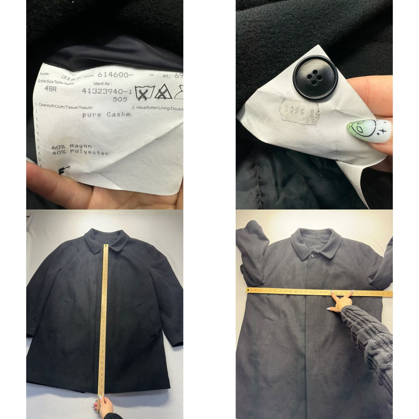 ERES VINTAGE? MEN’S ERES FOR NORDSTROM JACKET Cashmere Overcoat 48 Black Mens 48 Winter Size US M / EU 48-50 / 2 - 8 Thumbnail
