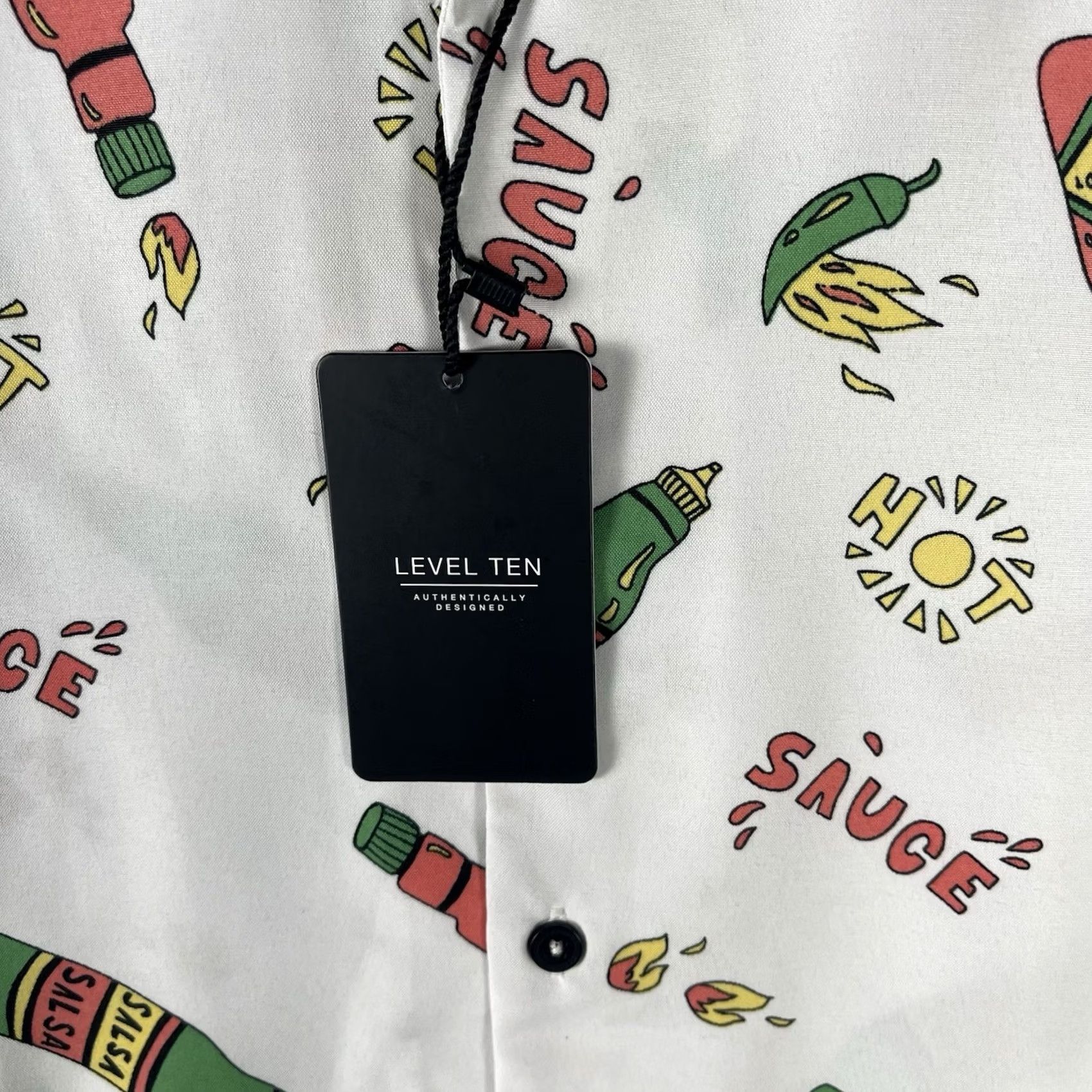 Vintage Level Ten Button-Up Shirt AOP Hot Sauce White Small Mens Short Sleeve Collared 100% Cotton Modern Fit Casual Vintage No Size US S / EU 44-46 / 1 - 4 Thumbnail