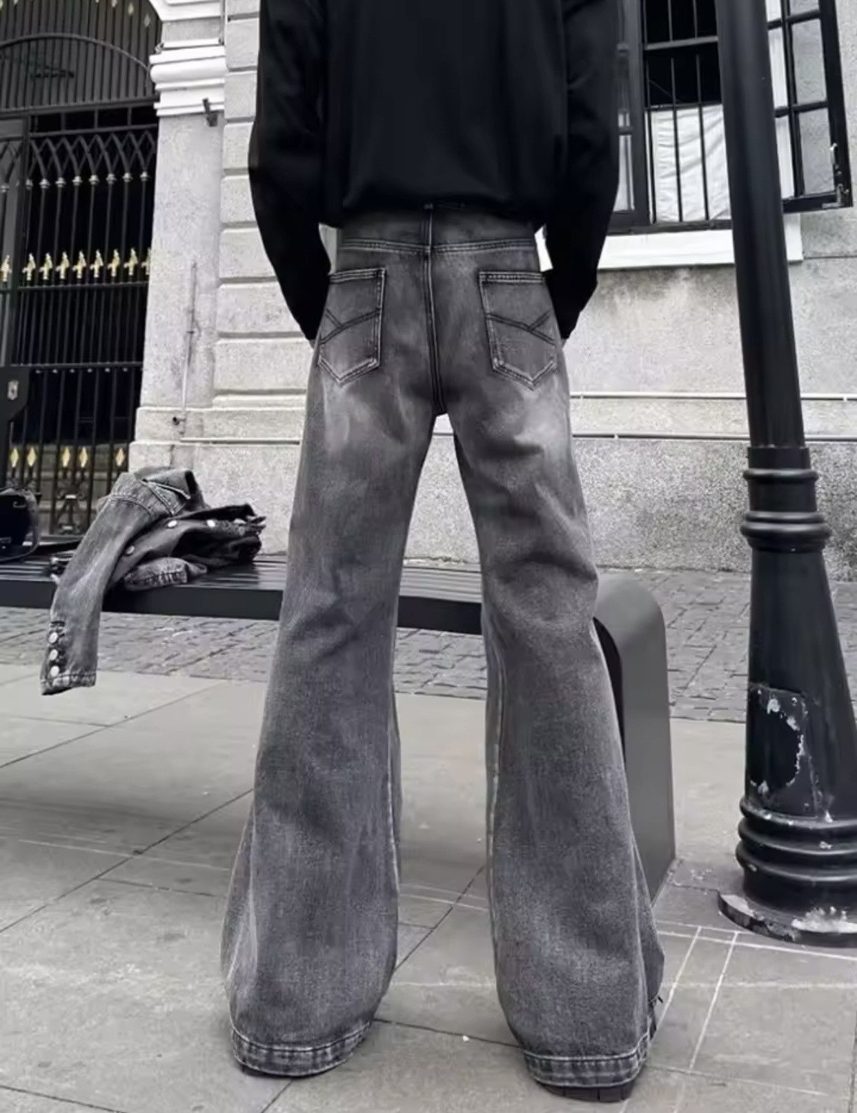 Denime × Vintage Y2K Streetwear Washed Grey Baggy Stacked Flare Jeans Size US 28 / EU 44 - 2 Thumbnail
