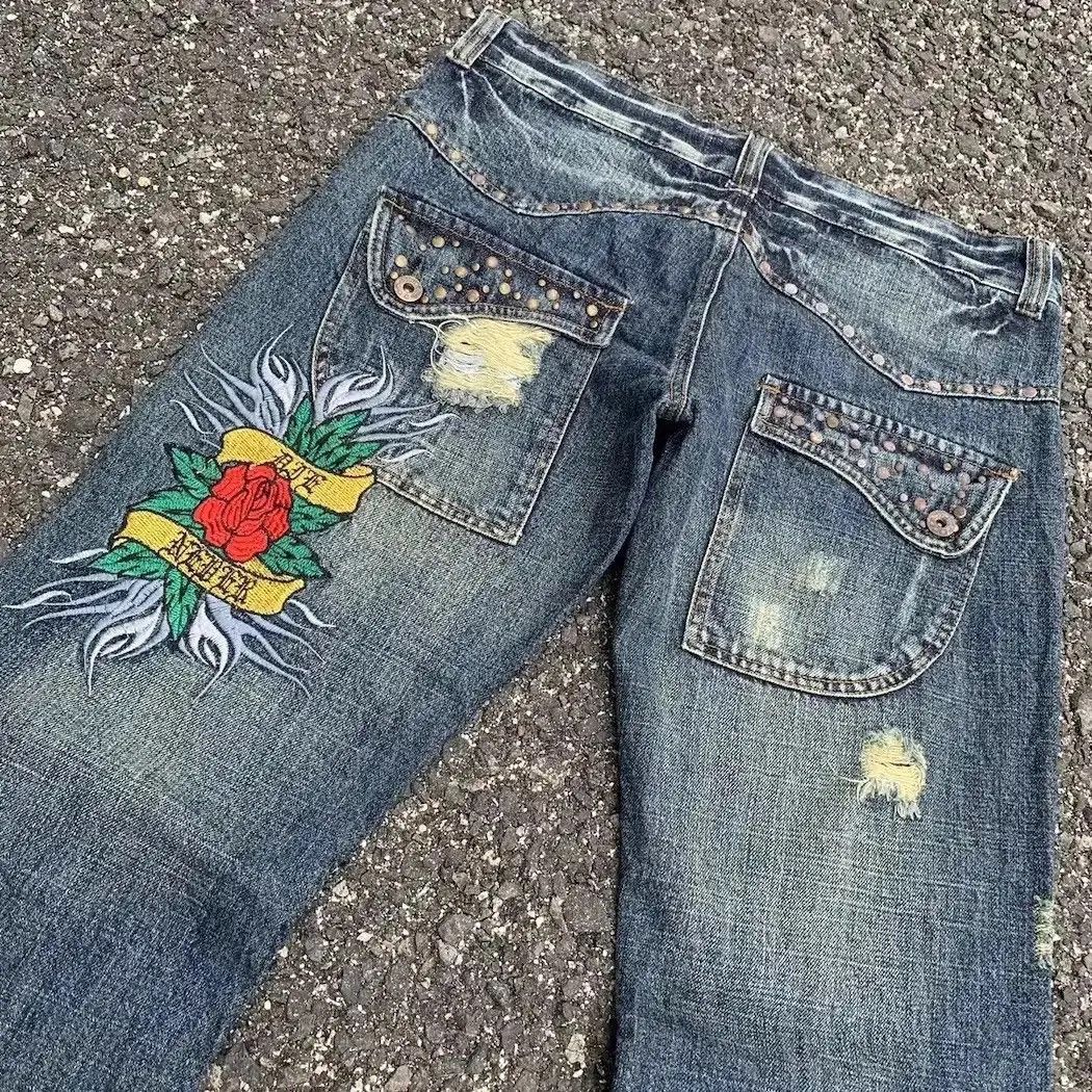 Hysteric Glamour W33 L33🔥La Gate Jeans Embroidery Denim Studded Ripped Pants Size US 33 - 14 Thumbnail