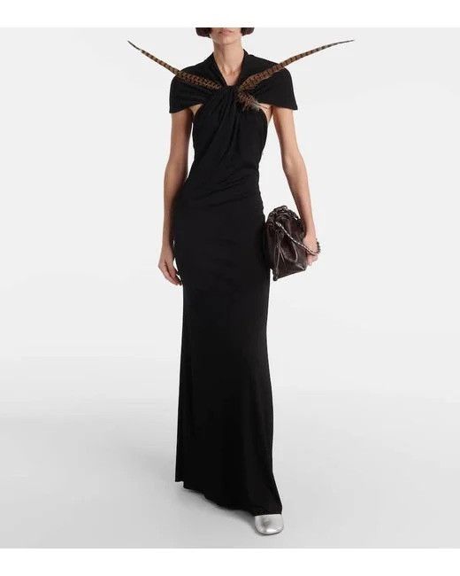 Loewe Loewe Black Maxi Dress with Feather Detail Size XXS / US 00 / IT 34 - 1 Thumbnail