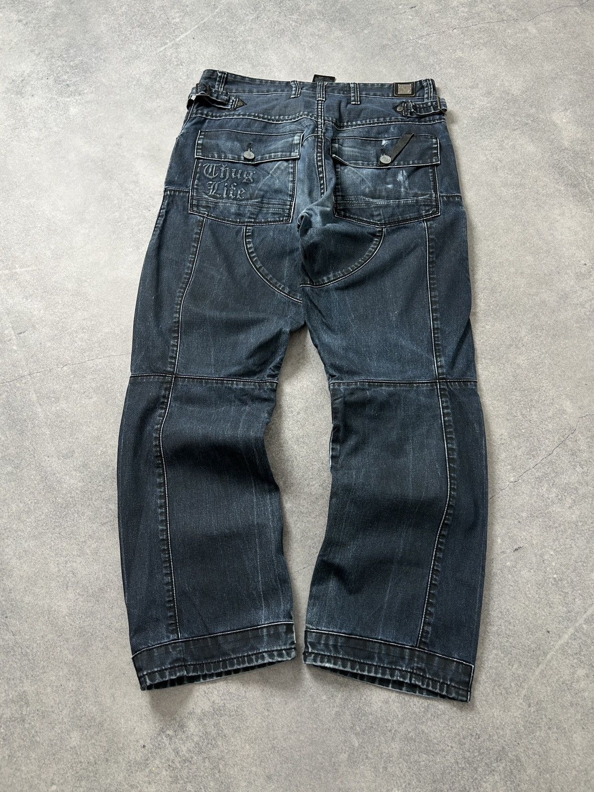 Japanese Brand Vintage Thug Life y2k distressed jeans mens dark blue Size US 34 / EU 50 - 4 Thumbnail