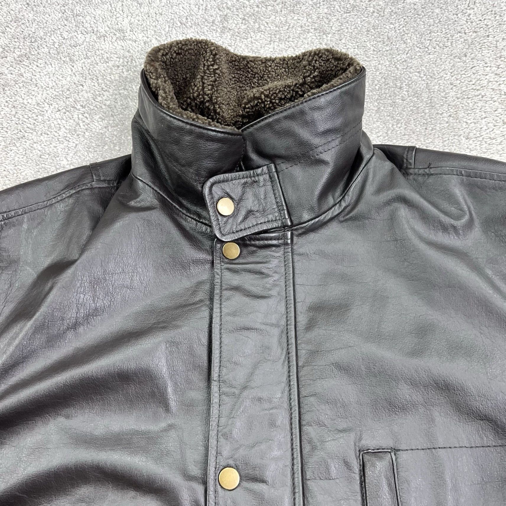 Vintage VINTAGE Wilda Aviator Jacket Mens XL Brown Genuine Leather Sherpa Collar Bomber Zip Snap Insulated Lined Pockets Size US XL / EU 56 / 4 - 4 Thumbnail