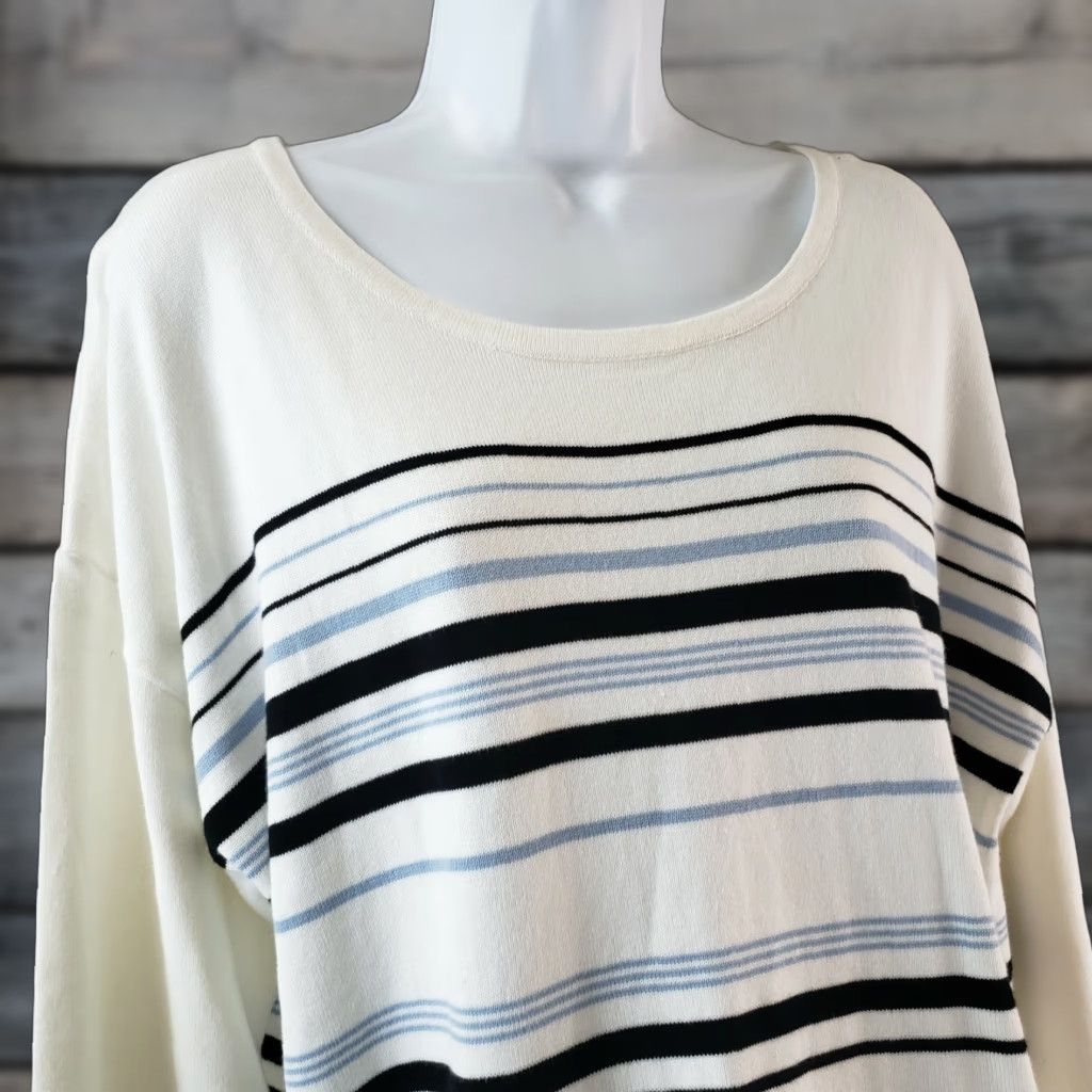 Vintage Fresh Produce Womens Sweater XL White Blue Striped Cotton Long Sleeve Pullover Casual Knit Pullover Mens Girls Womens Size XL / US 12-14 / IT 48-50 - 1 Thumbnail