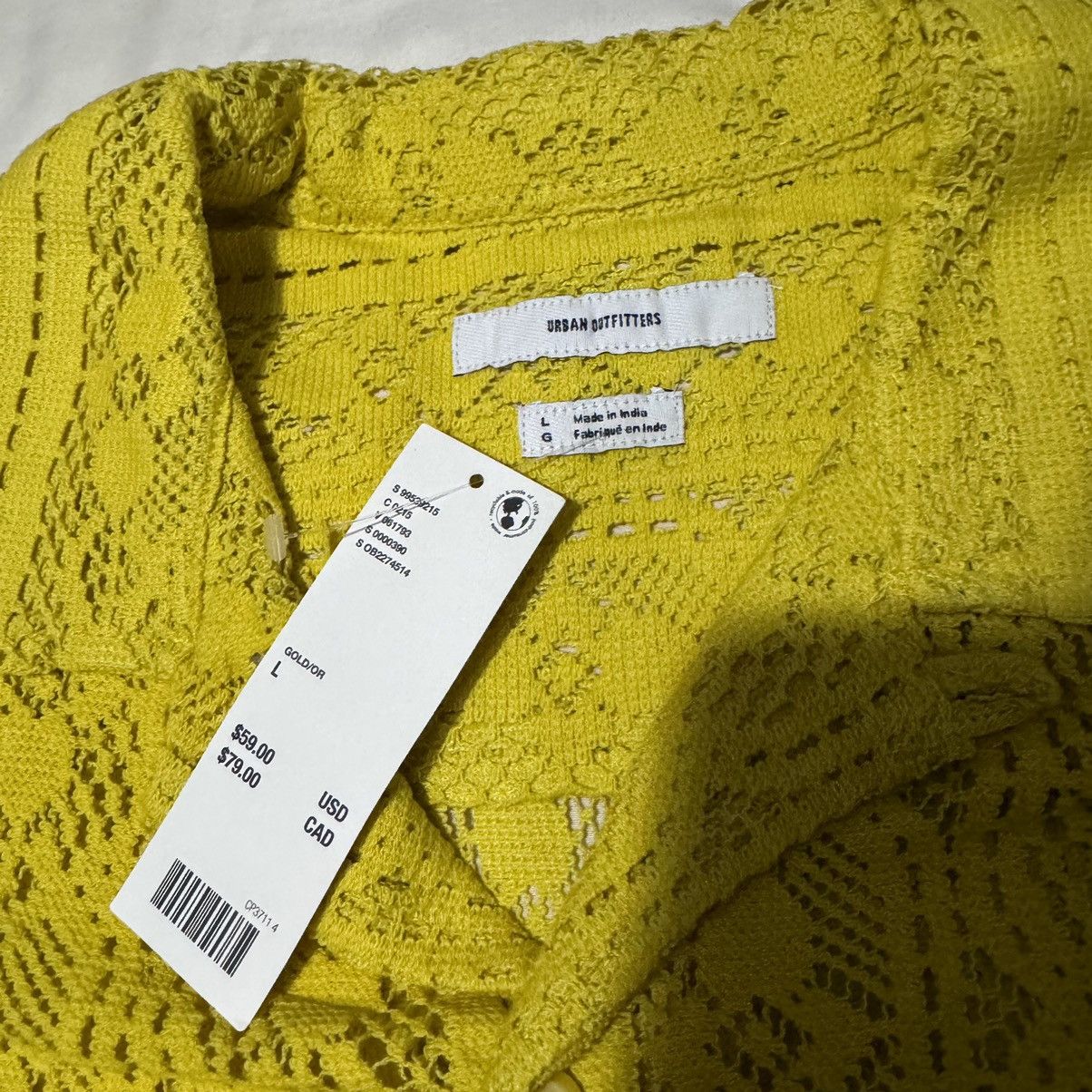 Urban Outfitters Yellow lace short sleeve button up Size US L / EU 52-54 / 3 - 8 Thumbnail