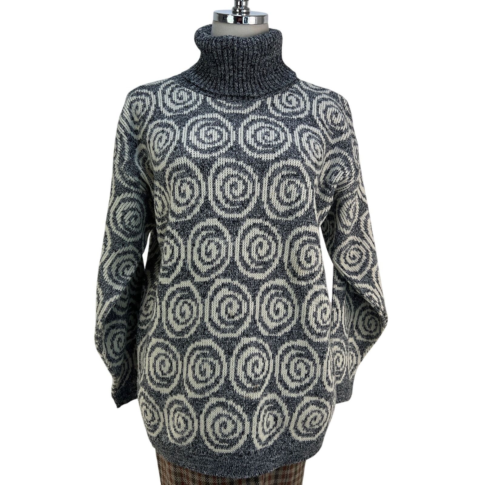 Vintage Spiral Acrylic Knit Turtleneck Sweater Pullover Gray Jumper Size L / US 10 / IT 46 - 9 Thumbnail