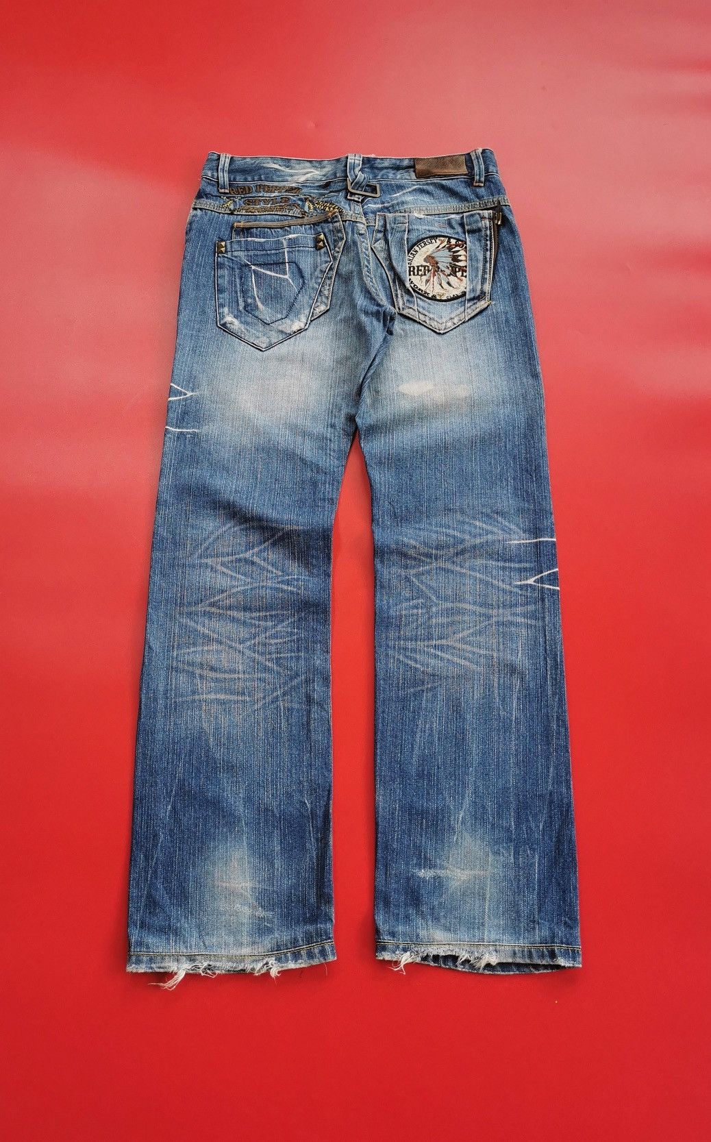 If Six Was Nine Red Pepper Red Indian Embroidery Denim Jeans Size US 32 / EU 48 - 6 Thumbnail