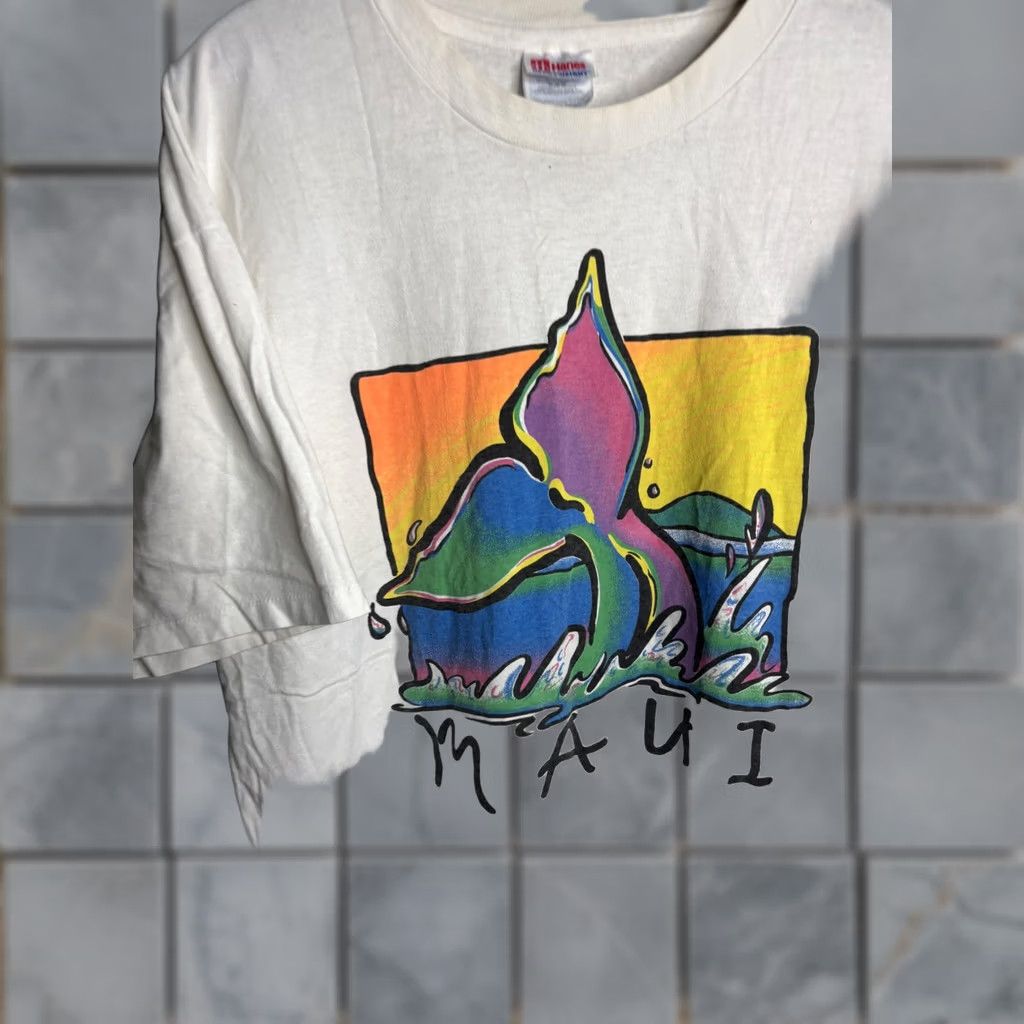 Hanes VINTAGE Maui Shirt Mens XL Whale Tail Graphic Hawaii Hanes 90s Tee Size US XL / EU 56 / 4 - 1 Thumbnail