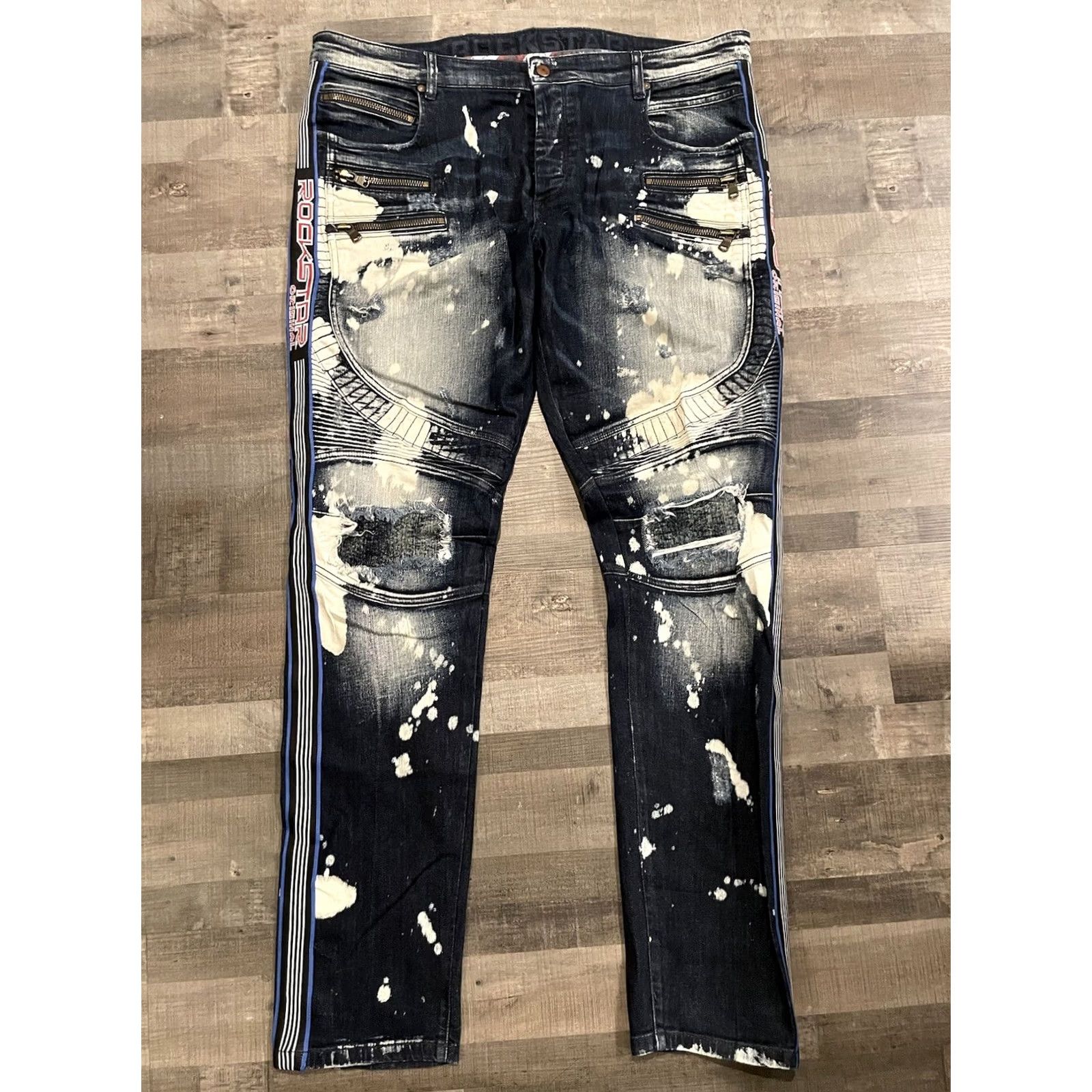 Vintage VINTAGE Rockstar Jeans Men 90s Hip Hop Distressed Cotton Denim Straight Zipper Button 42x36 Blue Regular 90s Theme Size US 42 / EU 58 - 4 Thumbnail