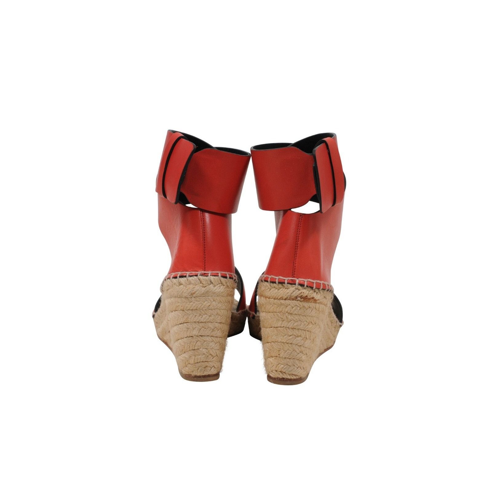 Celine Espadrille Sandals Red Leather Wedge Heels Size US 7 / IT 37 - 6 Thumbnail