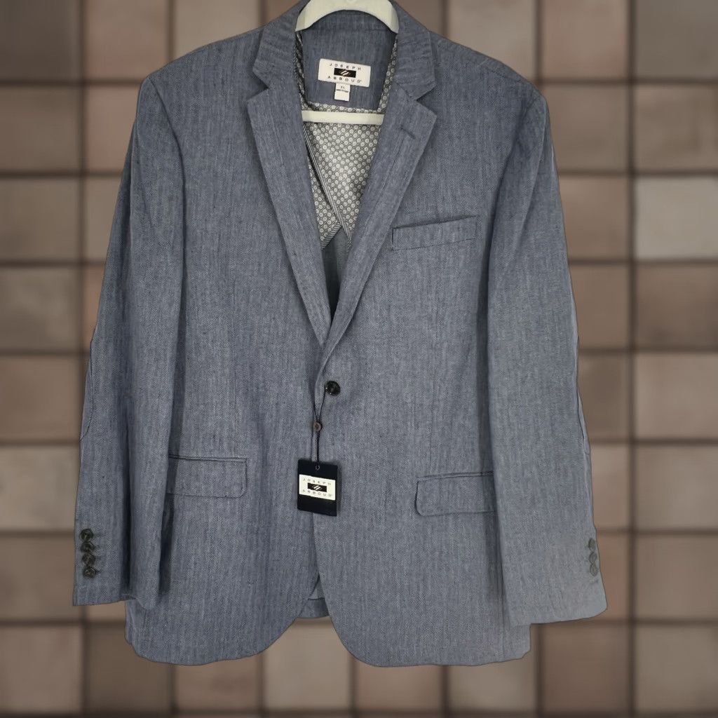 Joseph Abboud Abboud Herringbone Unconstructed Linen Cotton Elbow Patch XL Blazer Sport Coat Men Slim Notch Lapel Two-Button Front Jacket Size 46R - 1 Thumbnail