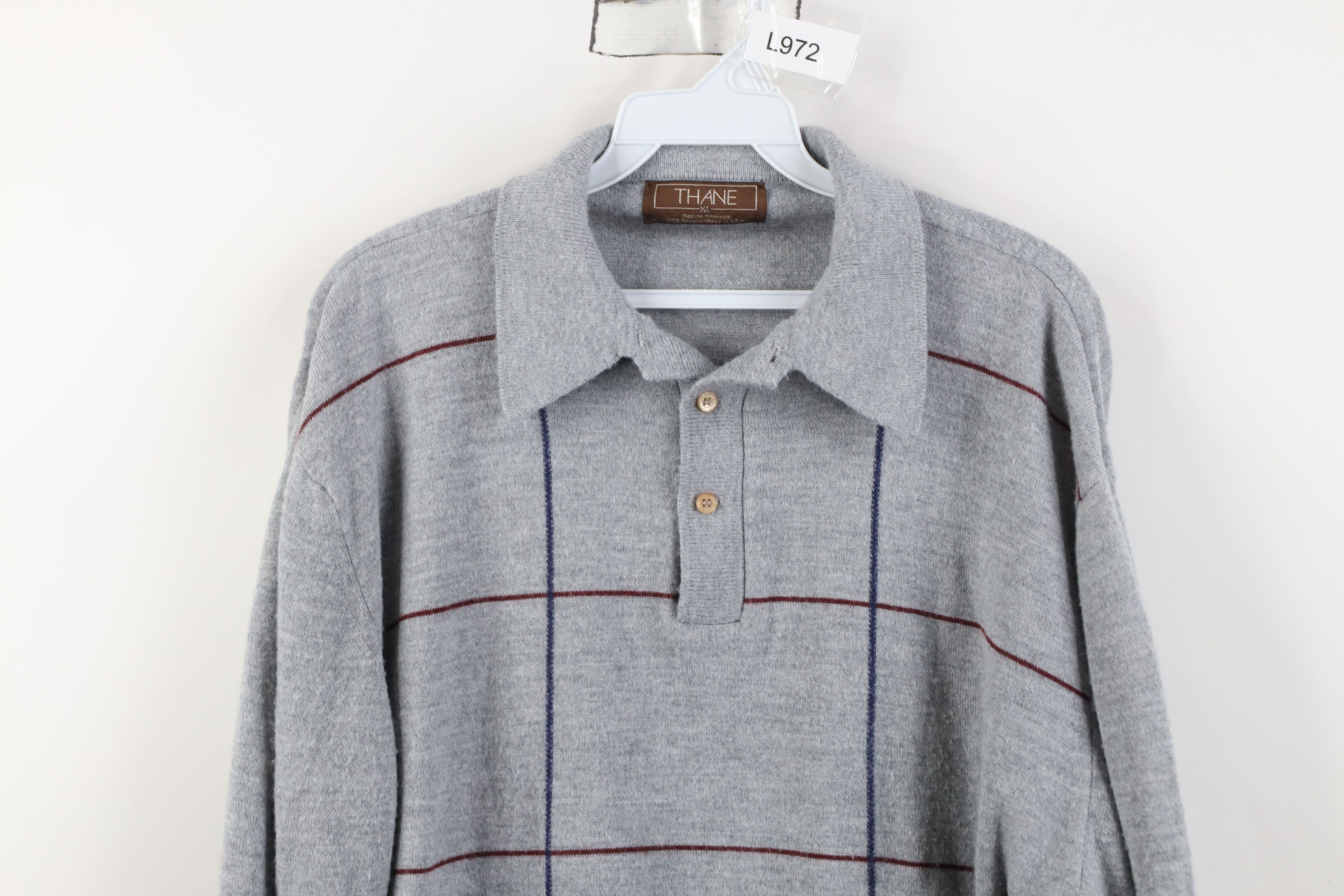 Vintage Vtg 70s Streetwear Collared Pullover Sweater Gray Plaid USA Size US XL / EU 56 / 4 - 2 Thumbnail