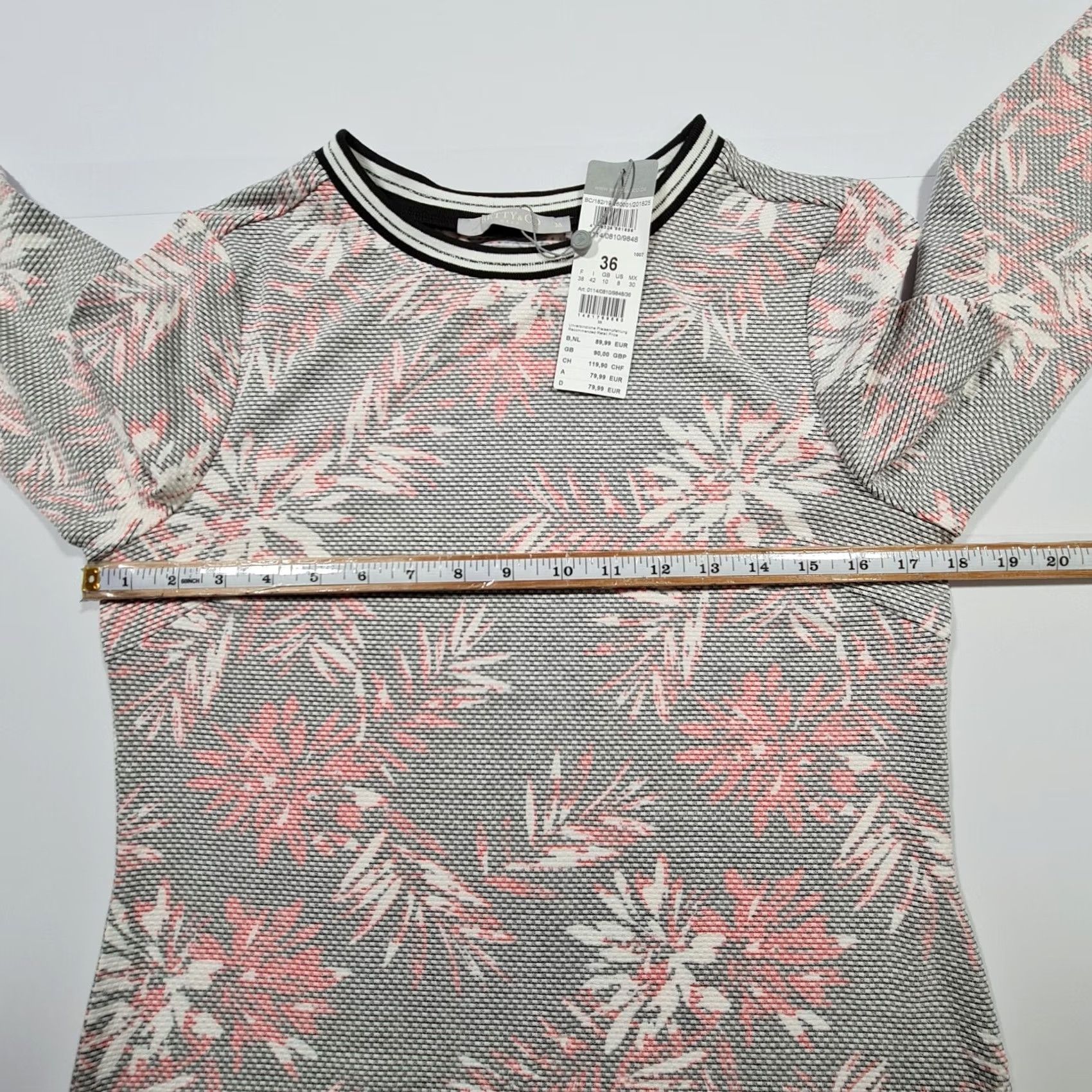 CO Betty & Co Dress Womens 10 Grey Sleeve Floral Knee Length Ladies Size L / US 10 / IT 46 - 4 Thumbnail