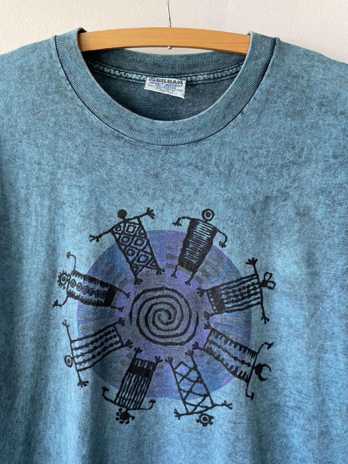Vintage Vintage 90s Teal Native Tribe Graphic tee Size US L / EU 52-54 / 3 - 3 Thumbnail