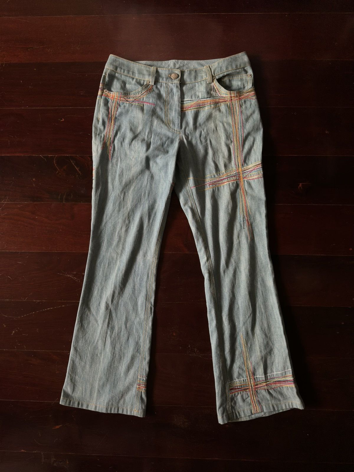 John Galliano John Galliano Resort 2002 Rainbow Stitching Jeans Size US 29 - 1 Thumbnail