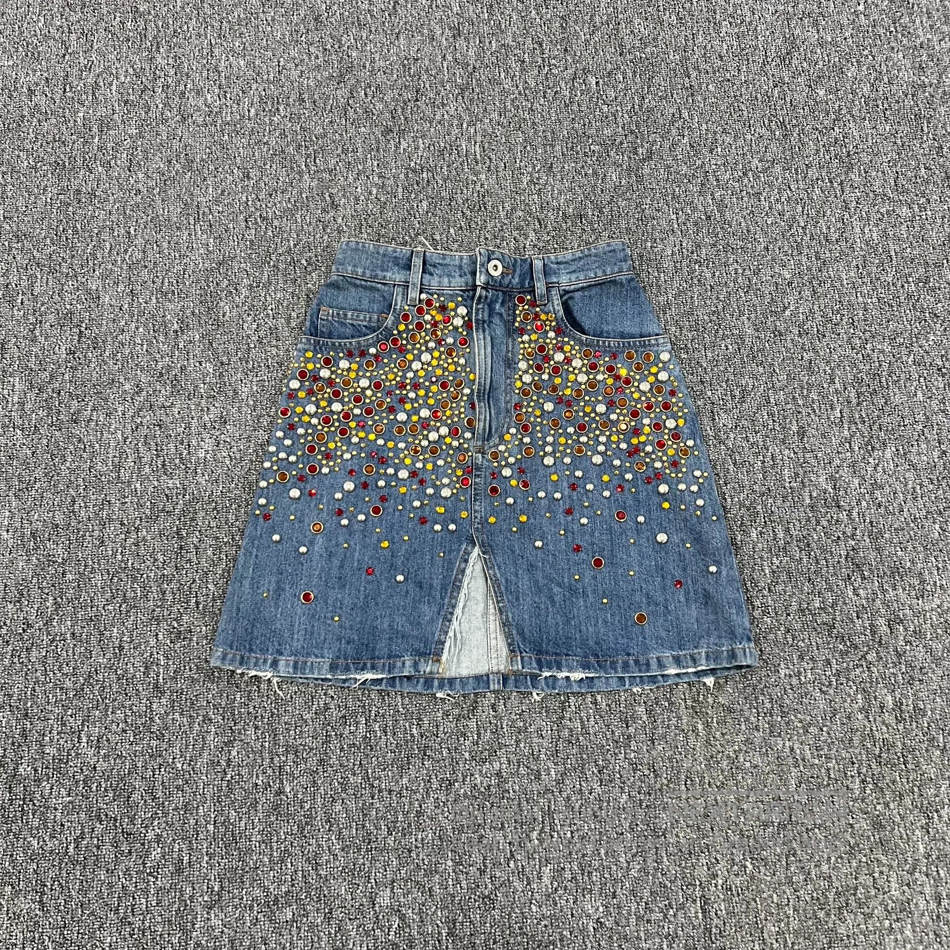 Miu Miu miu miu size 38 Starry Sky Water Diamond Rivet Cowboy skirt Size 28" / US 6 / IT 42 - 1 Thumbnail