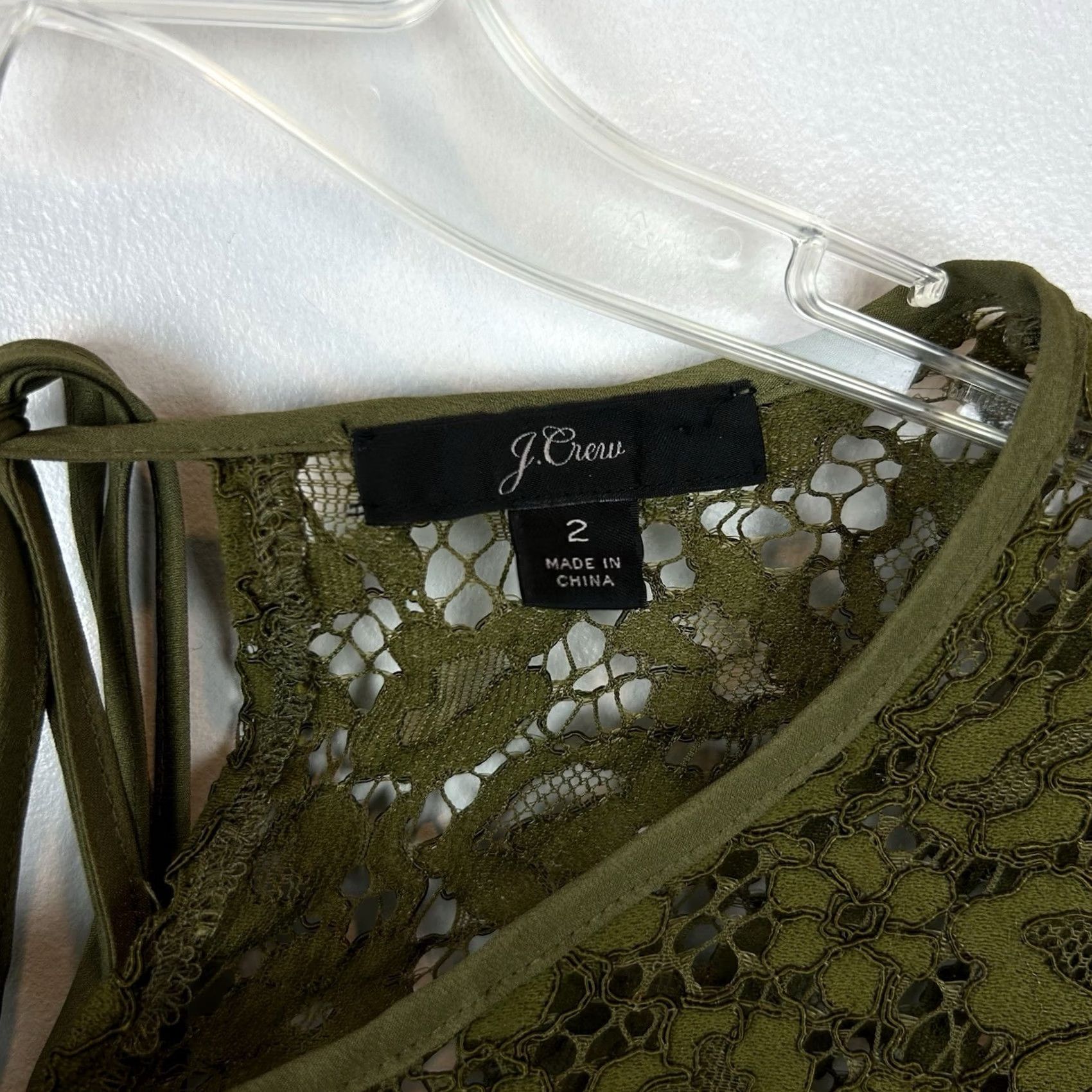 J.Crew J.CREW Lace Top Womens 2 Petite Long Sleeve Shirt Olive Green Sheer Sleeve Blouse Size XS / US 0-2 / IT 36-38 - 6 Thumbnail