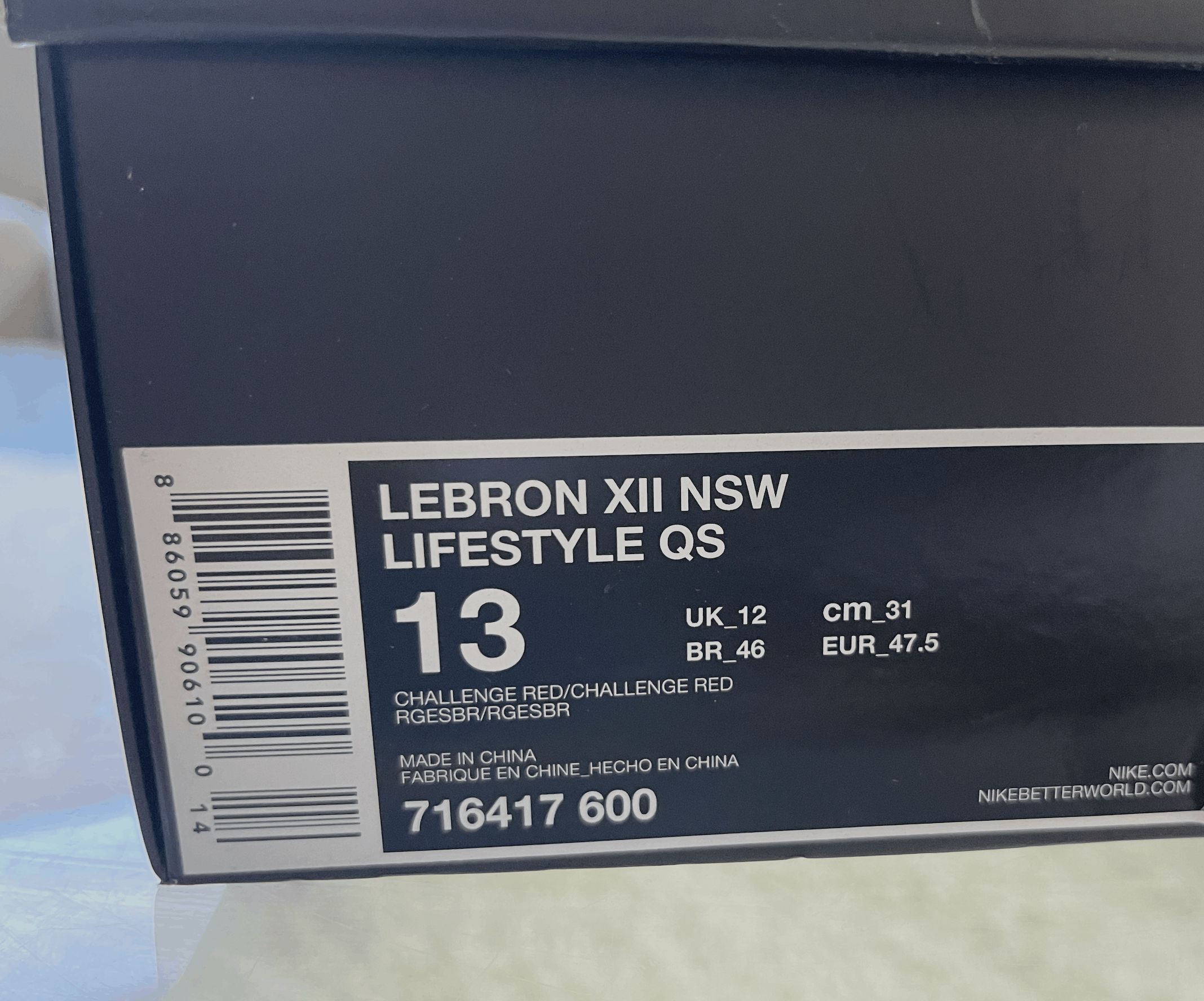 Nike Nike Lebron XII NSW Lifestyle QS (Red) Size US 13 / EU 46 - 8 Thumbnail