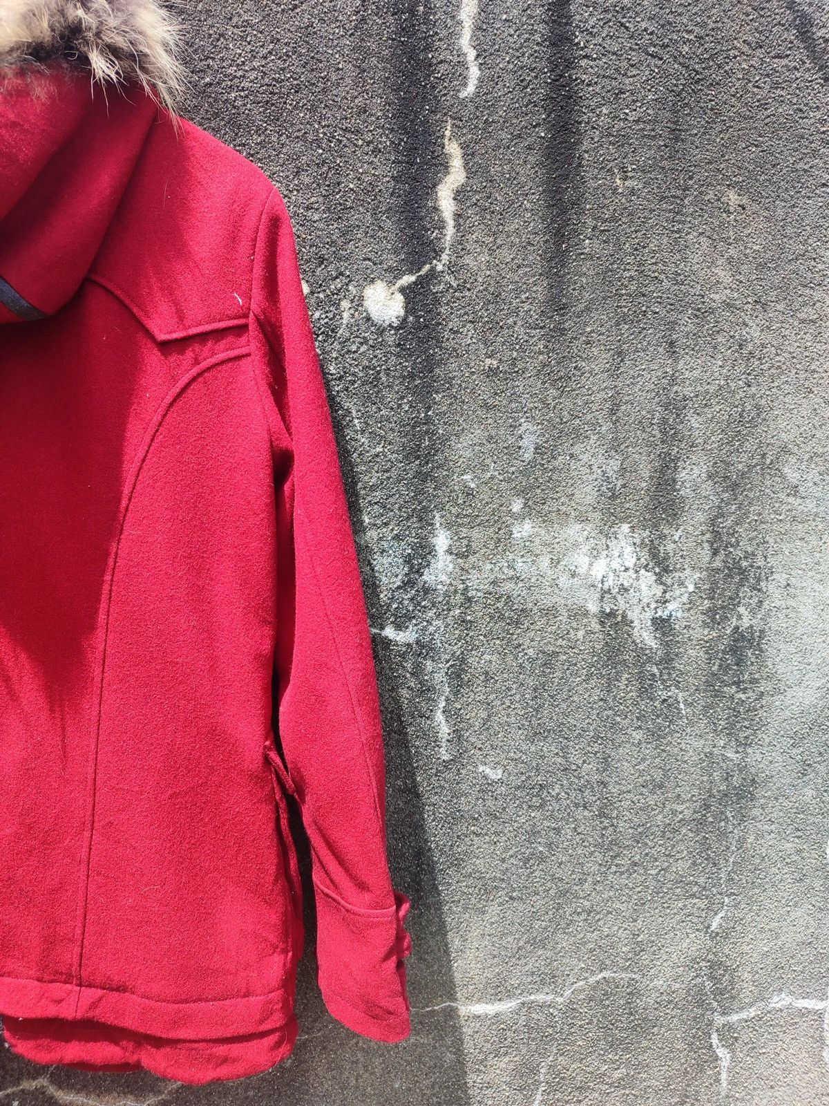 Designer PPFM Red Wool-Blend Toggle Jacket with Fur Hood - Size L Size US M / EU 48-50 / 2 - 7 Thumbnail