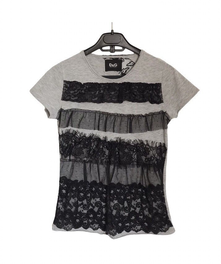 Dolce & Gabbana Dolce & Gabbana Women’s Grey T-Shirt with Black Lace Overlay Size S / US 4 / IT 40 - 1 Thumbnail