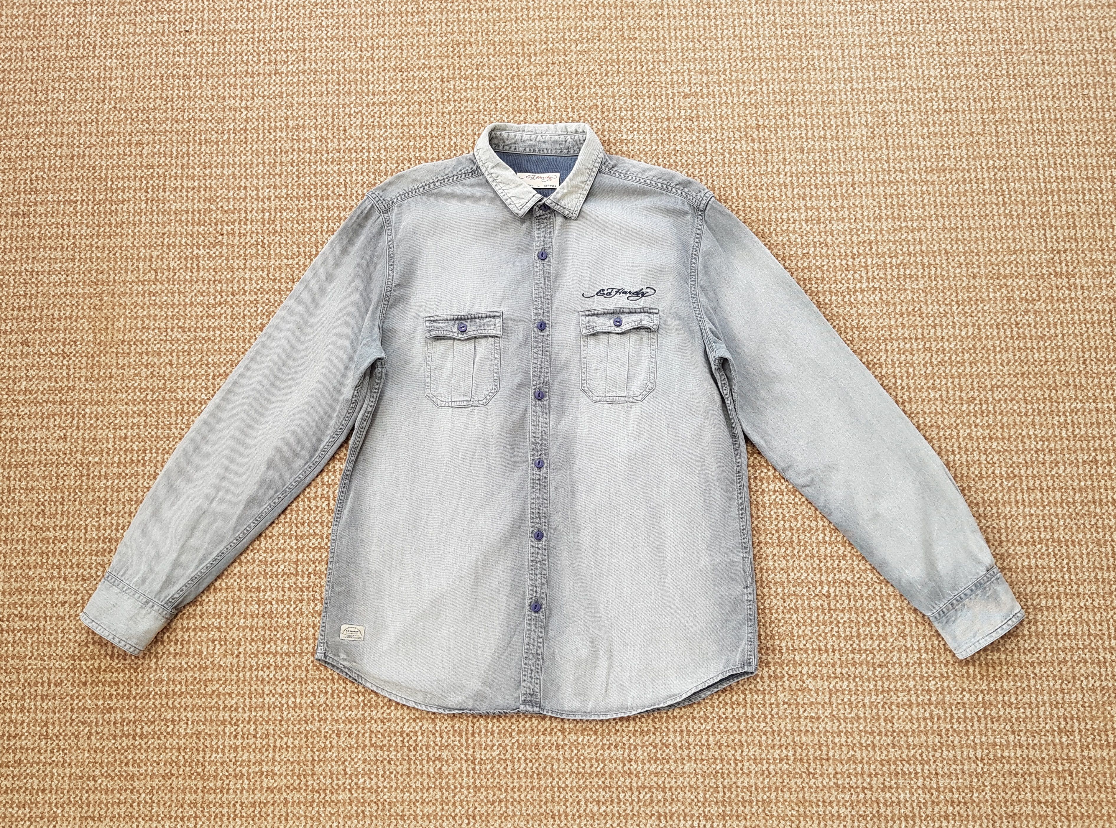 Ed Hardy Ed Hardy Y2K Vintage Style Denim Shirt Embroidered Logo sz L Size US L / EU 52-54 / 3 - 1 Thumbnail