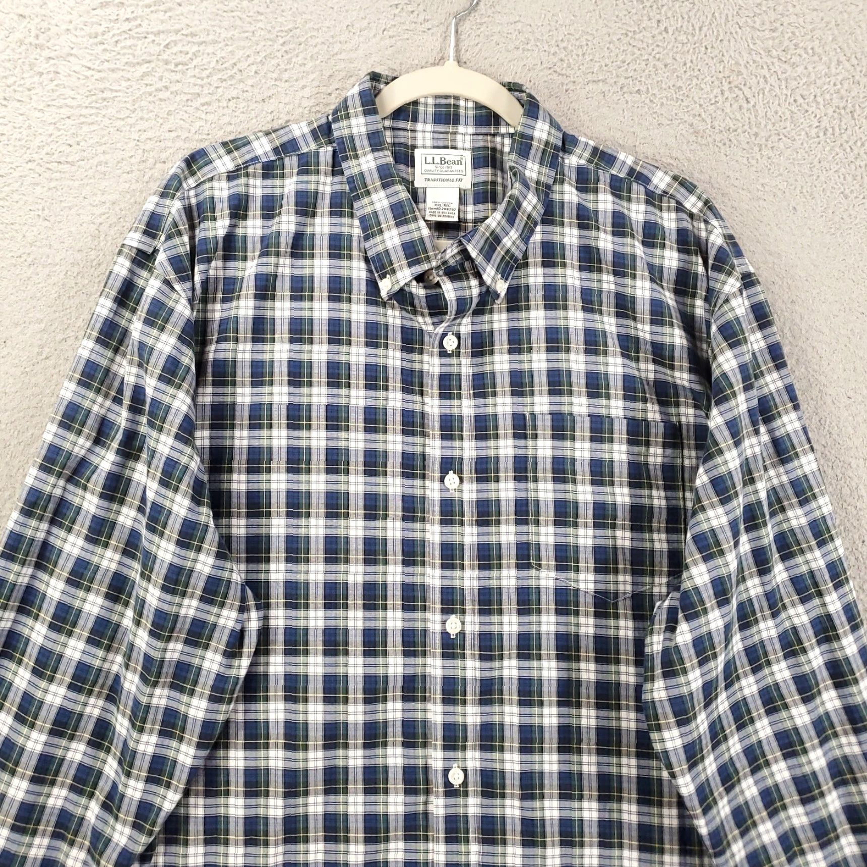 Vintage L.L. Bean Button-Up Mens Shirt XXL 2XL Blue White Green Plaid Traditional Fit Up Button Closure Collar Collar-Down Size US XXL / EU 58 / 5 - 2 Thumbnail
