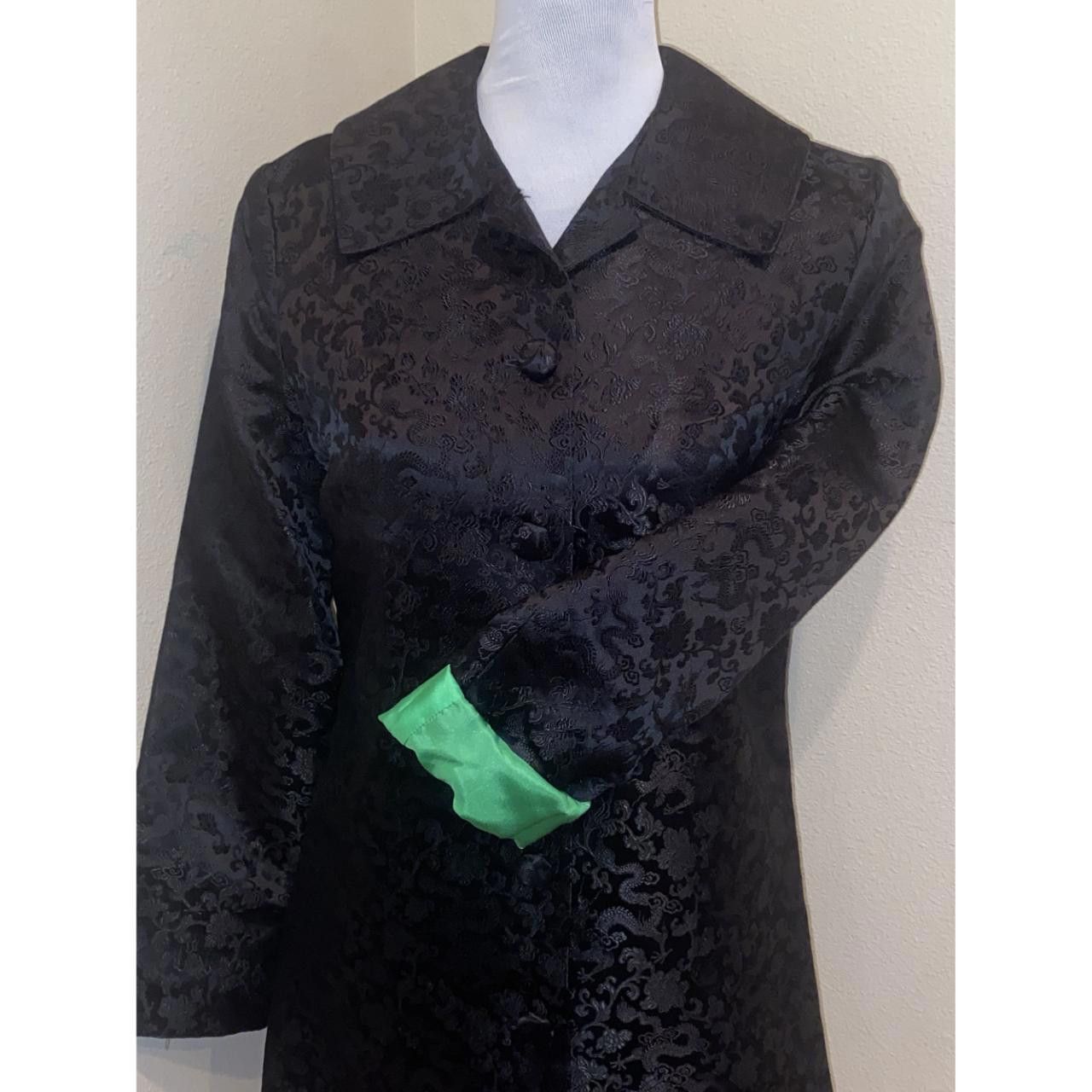 Designer Vintage Style Black Brocade Jacket With Satin Green Lining Size M / US 6-8 / IT 42-44 - 3 Thumbnail