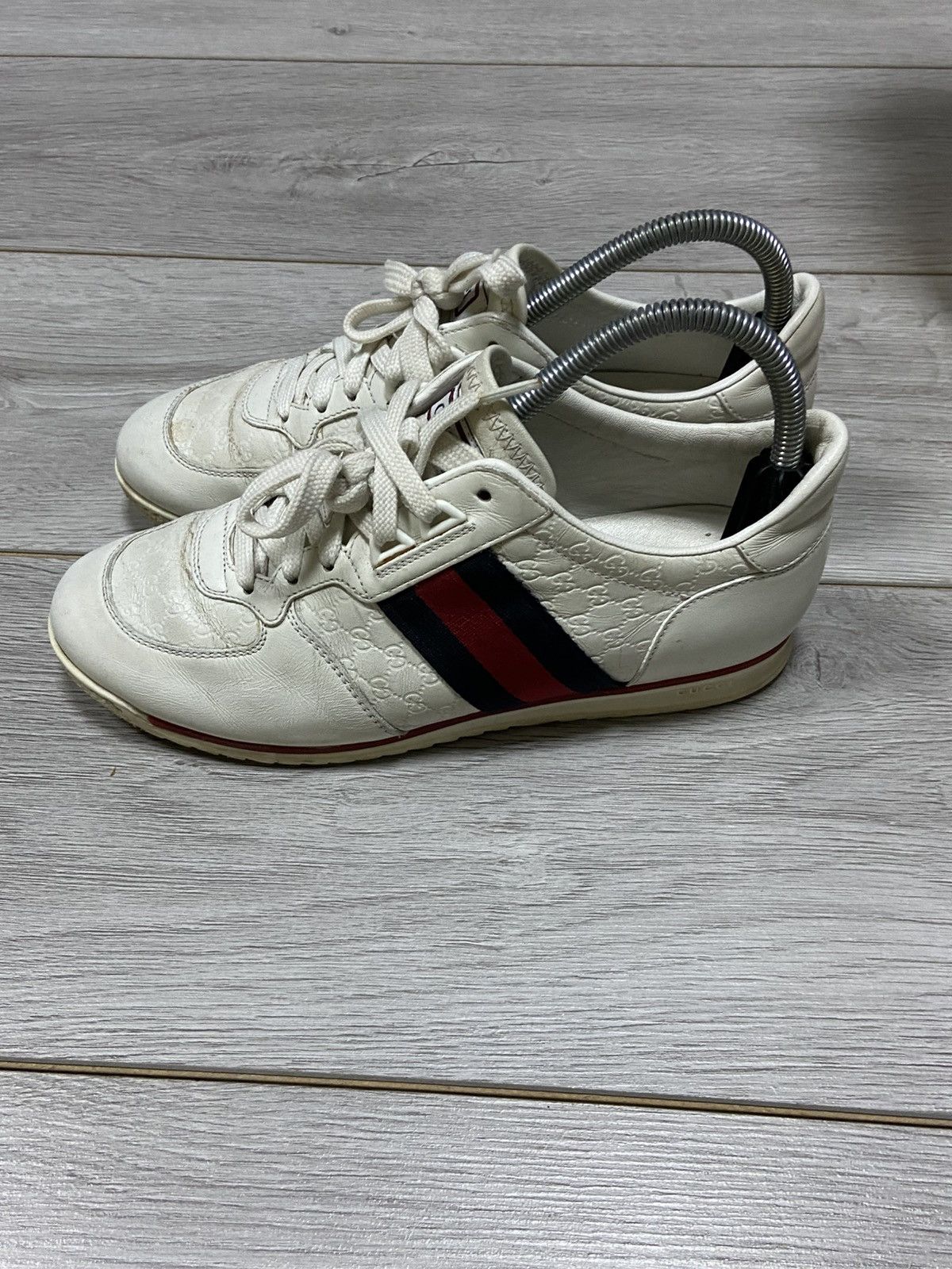 Gucci Gucci monogram GG leather sneakers ace green red Size US 8 / IT 38 - 7 Thumbnail