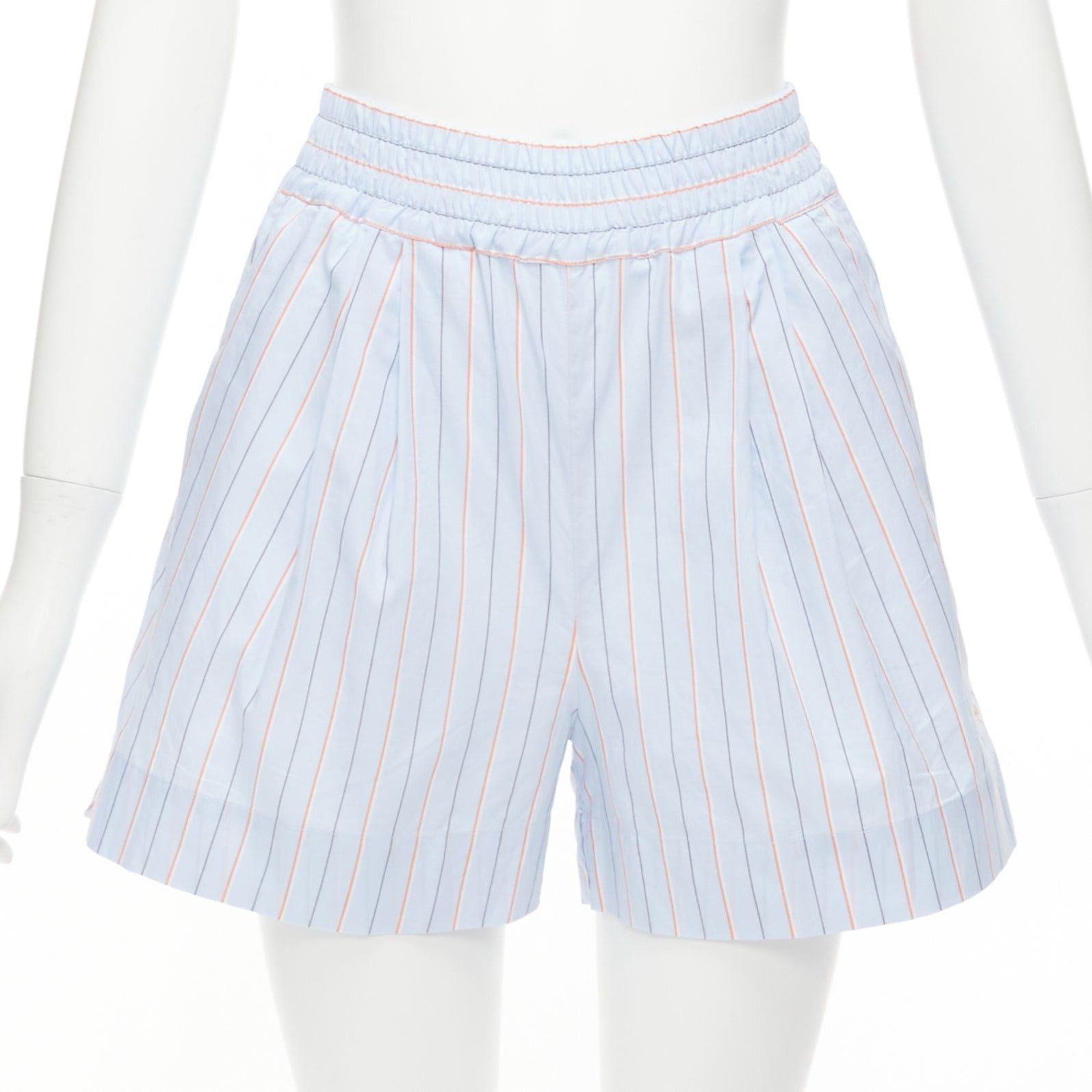Marni MARNI light blue orange pinstripe embroidered boxer shorts IT36 XXS Size 25" / US 0 / IT 36 - 1 Thumbnail
