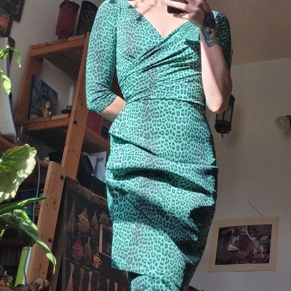 Chiara Boni Chiara Boni La Petite Robe Green Leopard Print Dress - S Size S / US 4 / IT 40 - 7 Thumbnail
