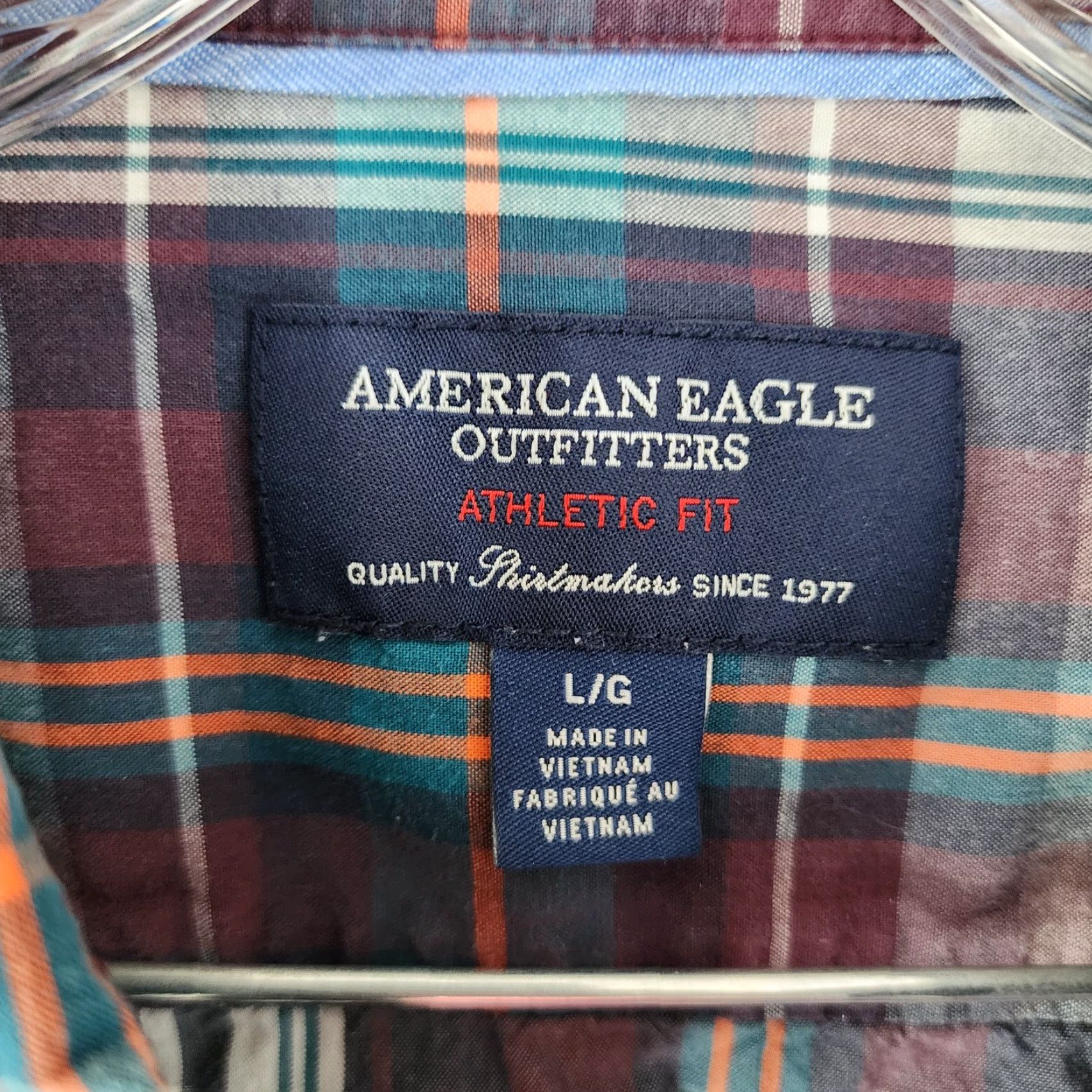 American Eagle Outfitters VINTAGE? No—American Eagle Shirt Men L Purple Plaid Athletic Fit Button-Up Long Sleeve size L Adult Mens Purple Plaid Button-Down Shirt Size US L / EU 52-54 / 3 - 4 Thumbnail