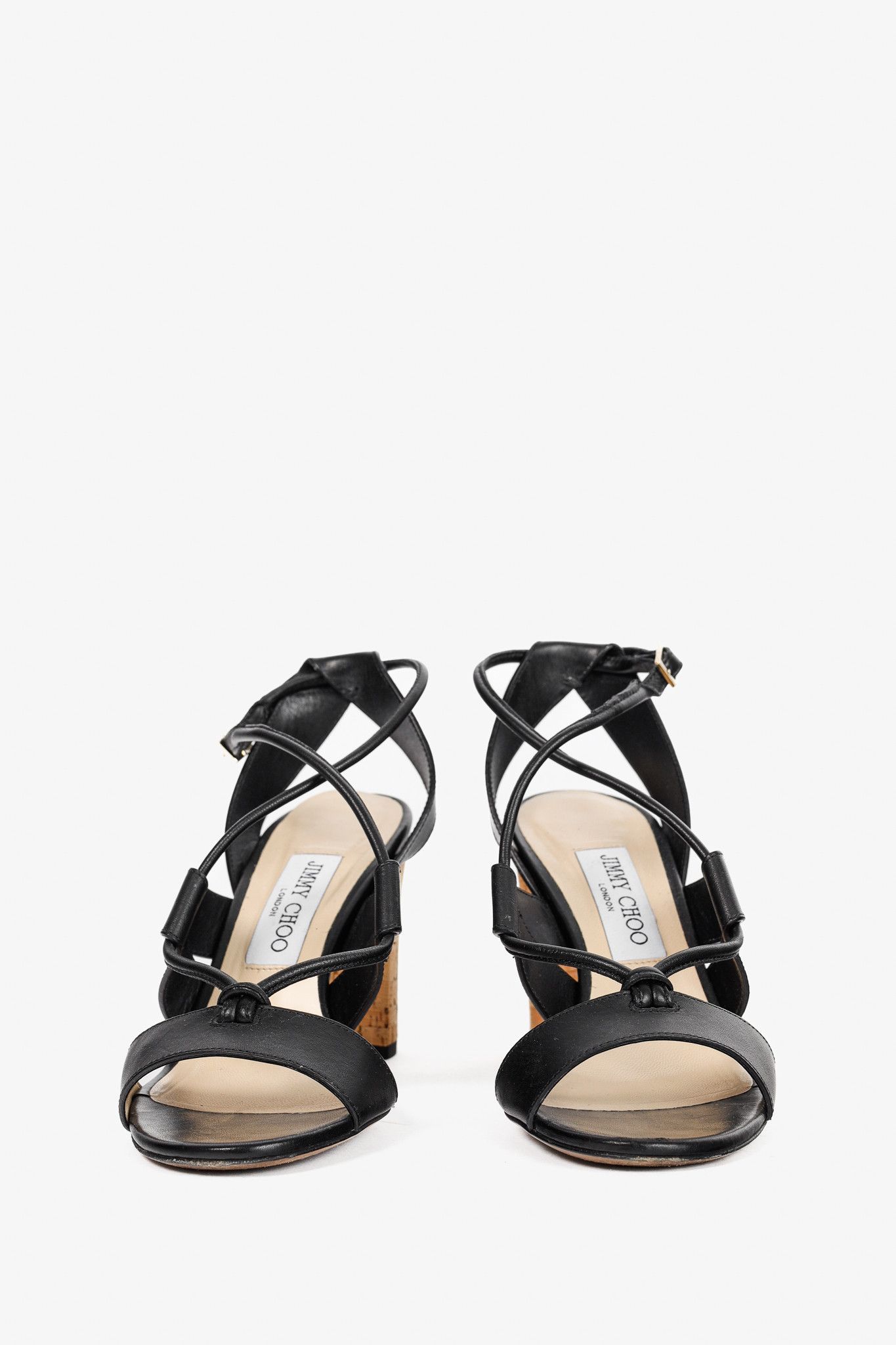 Jimmy Choo Jimmy Choo Margo Black Leather Crisscross Cork-Heel Sandals Size US 7.5 / IT 37.5 - 2 Thumbnail