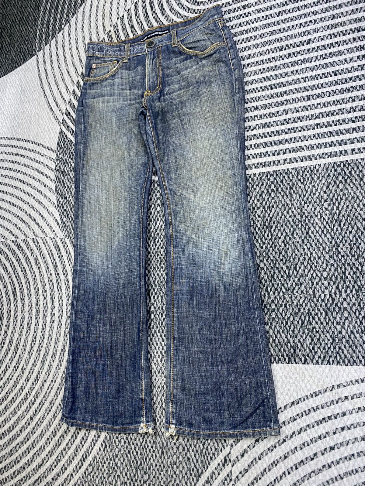 If Six Was Nine FLARED Garden Of Earthly Delights Distressed Denim Jeans Size US 33 - 4 Thumbnail
