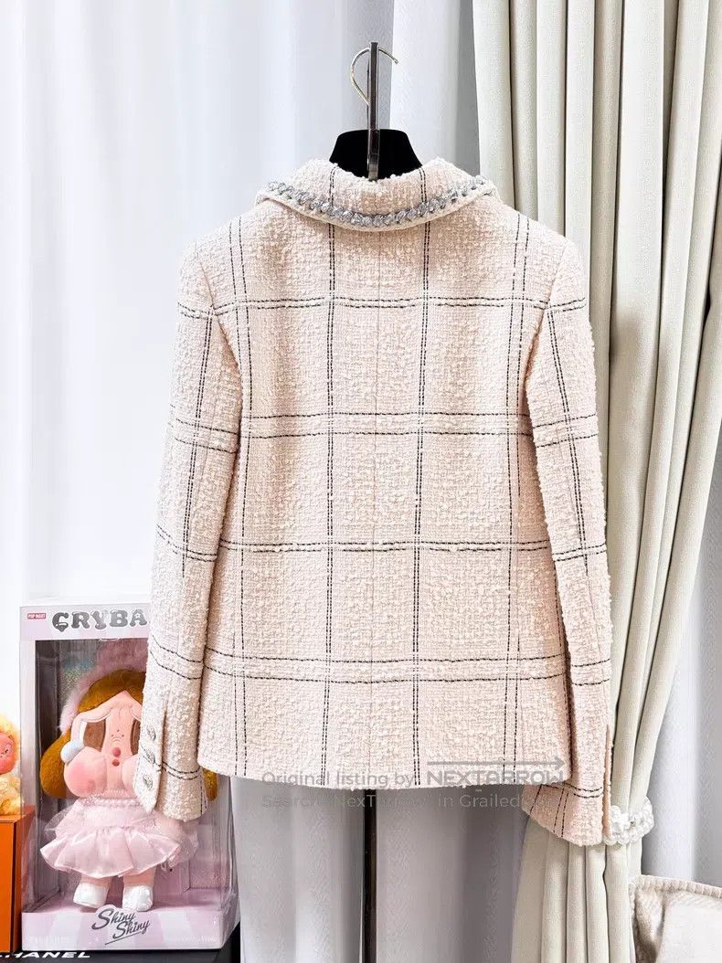 Chanel Chanel Silver silk plaid tweed long-sleeved jacket Size XXS / US 00 / IT 34 - 3 Thumbnail
