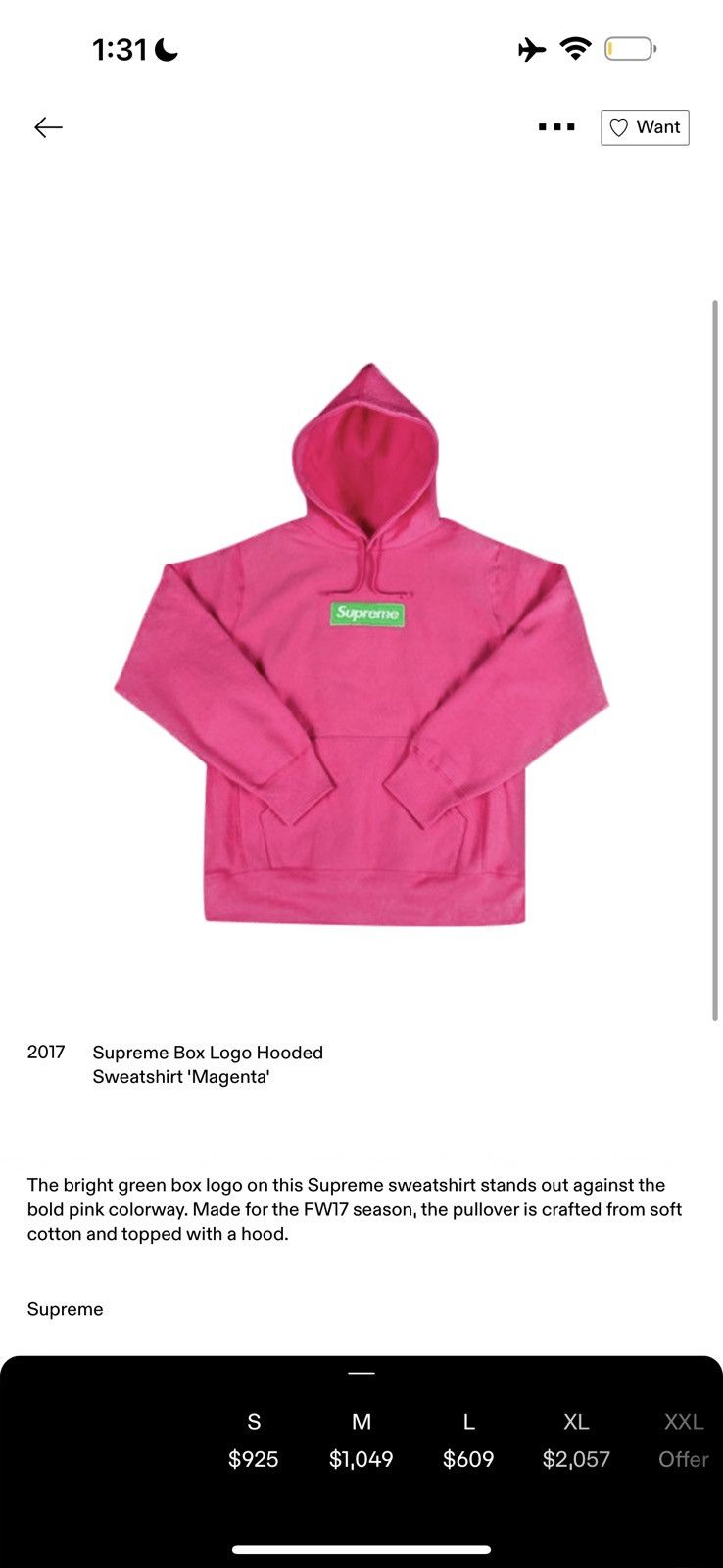 Supreme FW17 Supreme Magenta Box Logo Sweatshirt Size US M / EU 48-50 / 2 - 8 Thumbnail