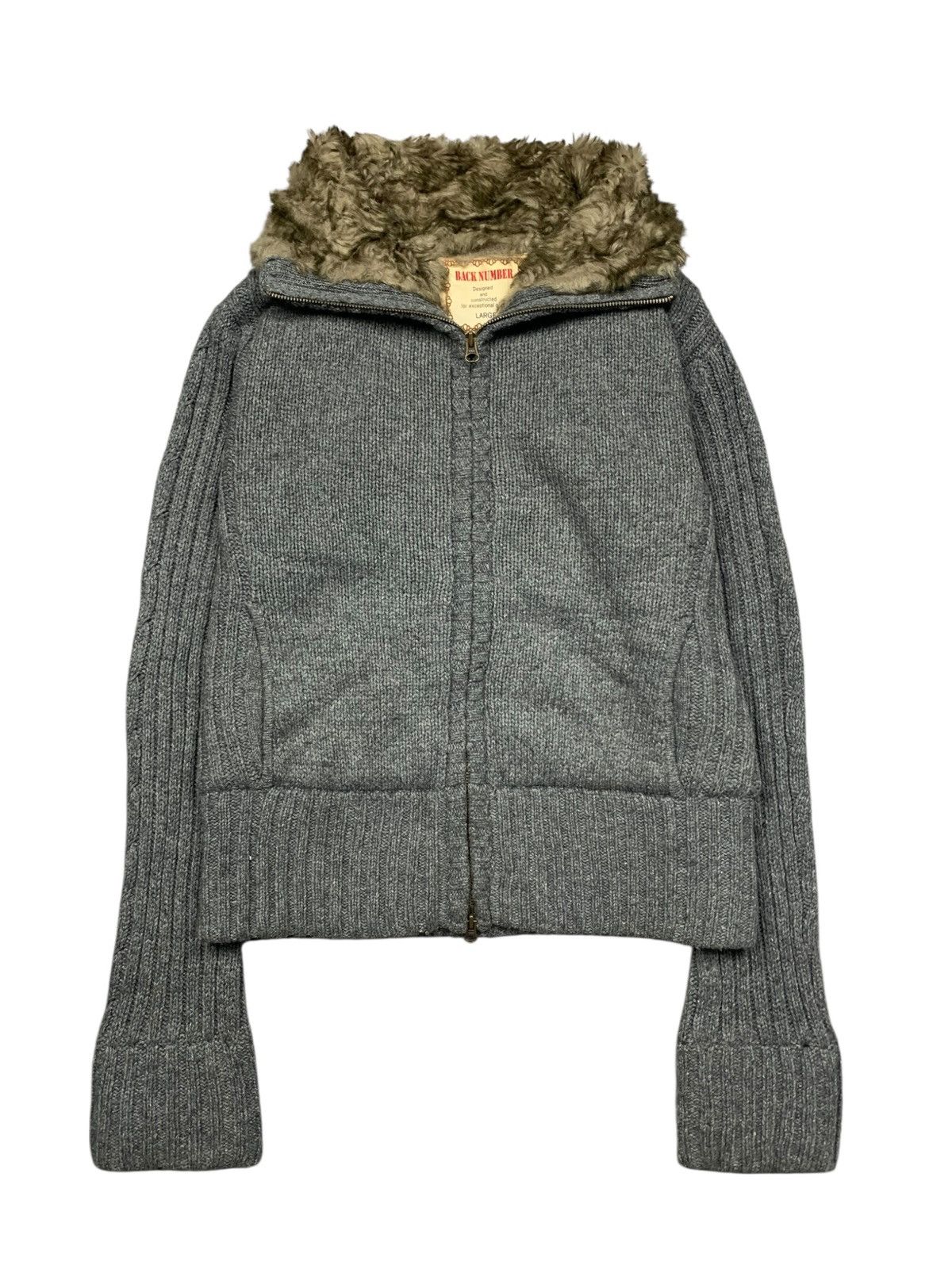 Le Grande Bleu (L.G.B.) Y2k BACK NUMBER fur highneck knited flared sleeve jacket Size US L / EU 52-54 / 3 - 3 Thumbnail
