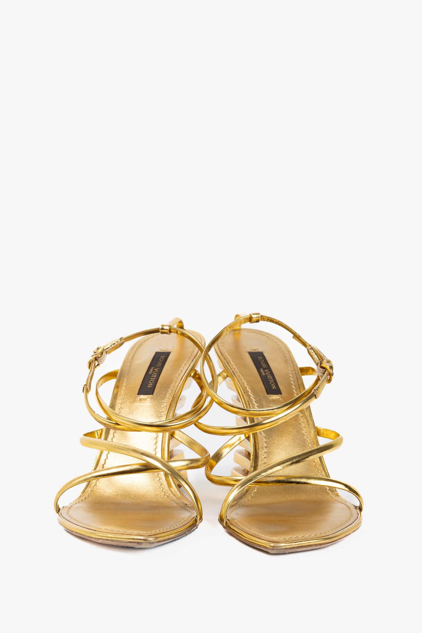 Louis Vuitton Louis Vuitton Lime Wedge Gold Leather Stepped-Heel Sandals Size US 7 / IT 37 - 2 Thumbnail