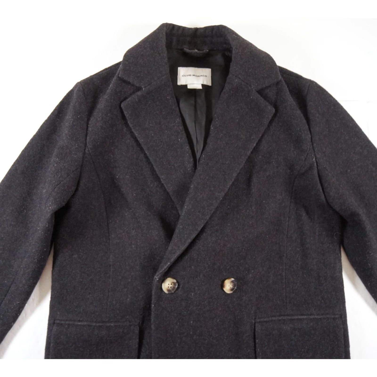 Club Monaco Club Monaco Women's Jacket XS Black Double Breasted Wool Blend Overcoat Outdoor Size XS / US 0-2 / IT 36-38 - 2 Thumbnail