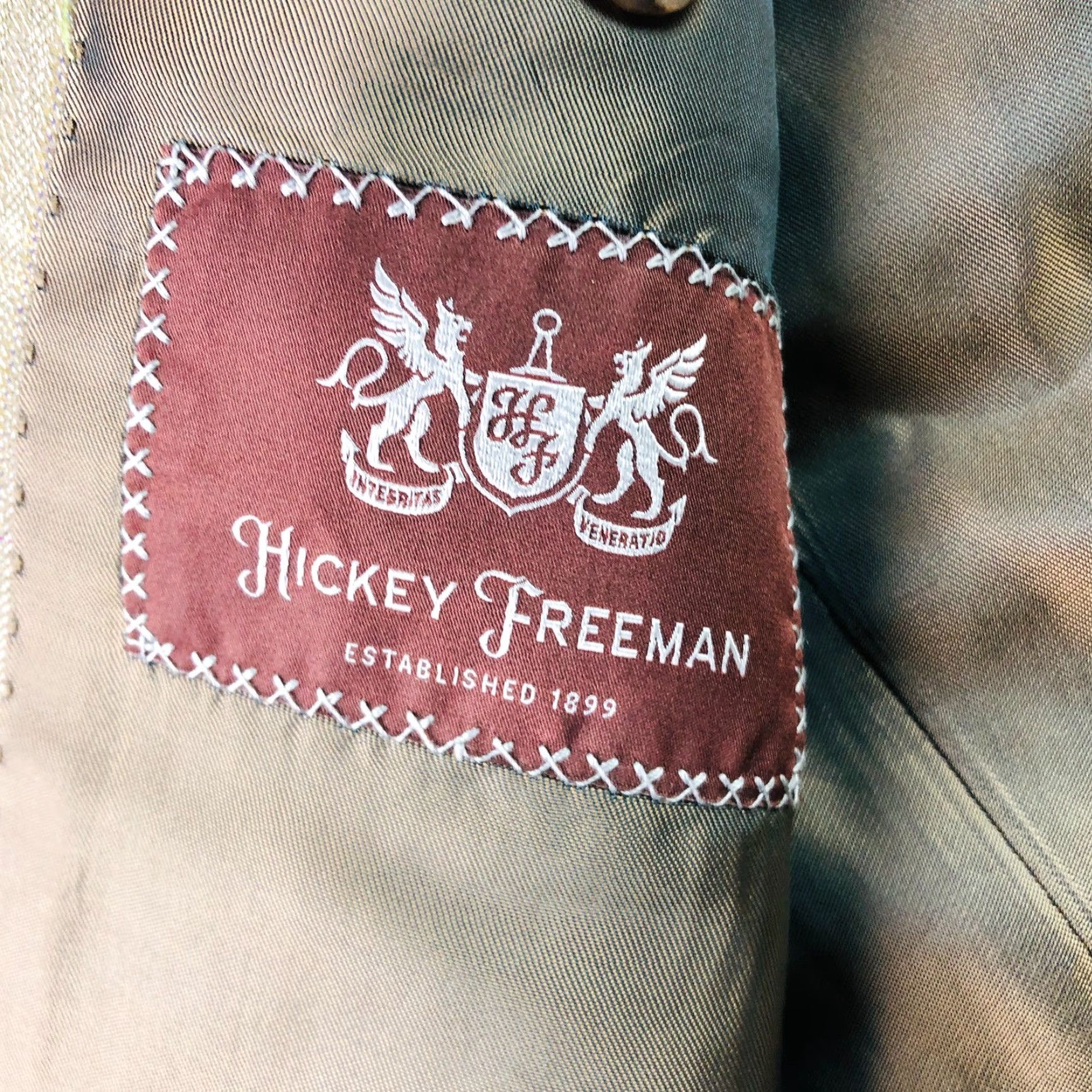 Vintage Hickey Freeman Men's Wool 2-Button Blazer Brown Herringbone Plaid USA 46 R Size 46R - 4 Thumbnail