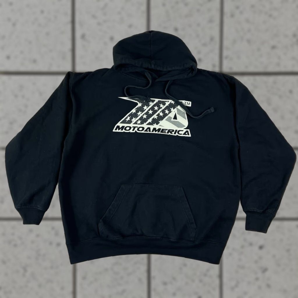 Vintage Motoamerica Hoodie Sweatshirt Large Black Men Hooded Pockets Pullover Motorcycle Sports Classic AMA Superbikes Size US L / EU 52-54 / 3 - 1 Thumbnail