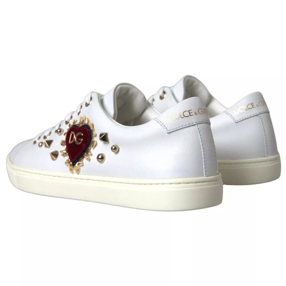Dolce & Gabbana Dolce & Gabbana White Leather Gold Red Heart Sneakers Shoes Size US 6.5 / IT 36.5 - 8 Thumbnail