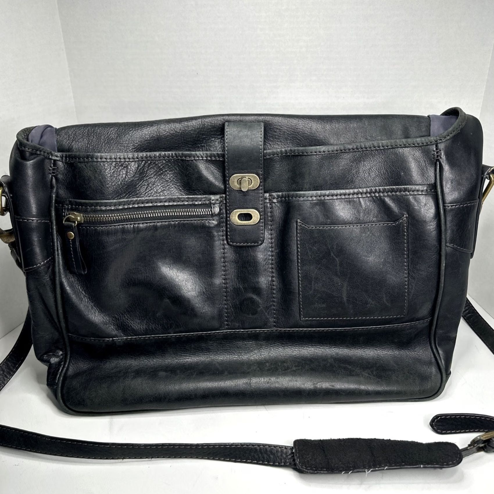 Bosca VINTAGE Bosca Leather Messenger Laptop Bag Black W/ Shoulder Strap Crossbody Size ONE SIZE - 2 Thumbnail