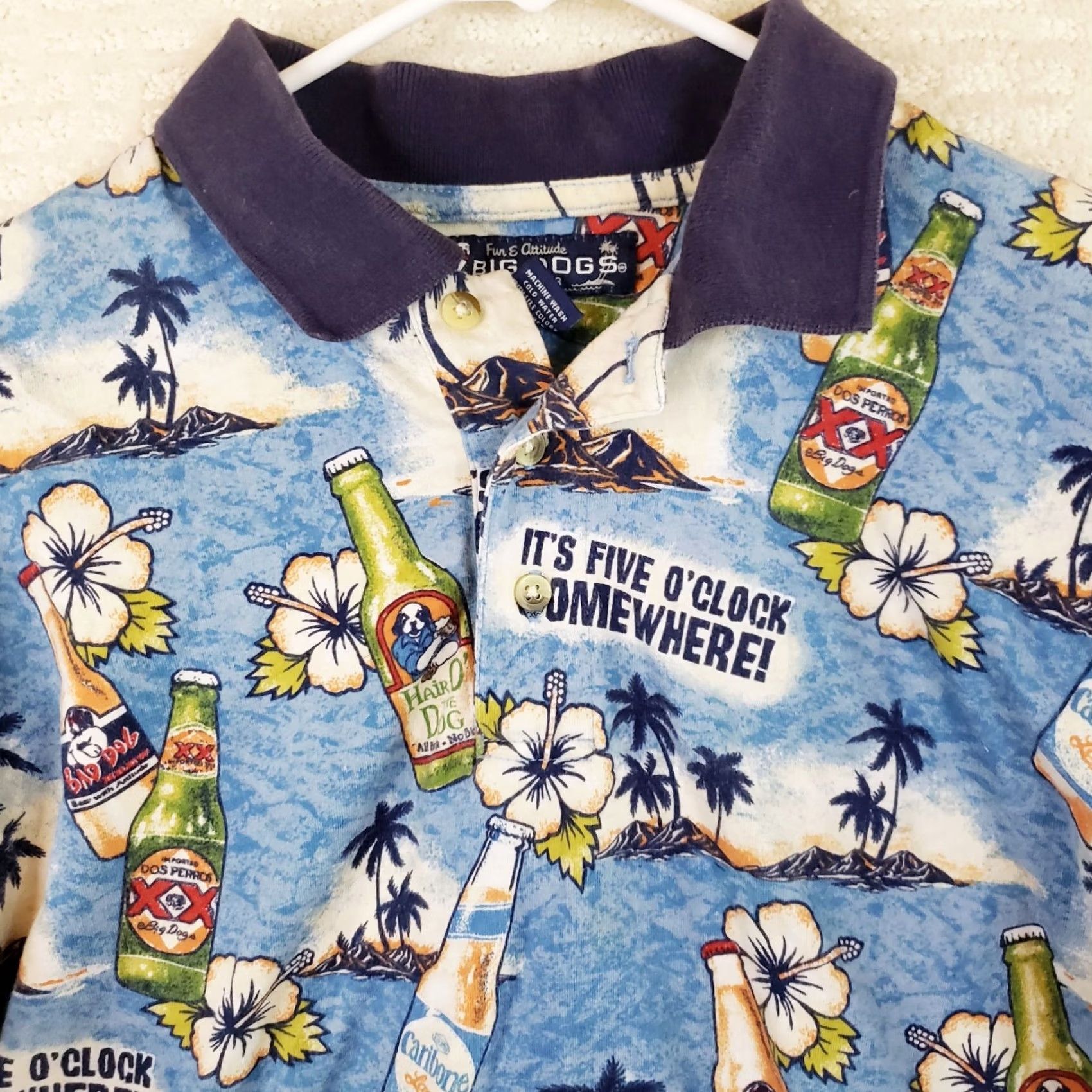 Big Dogs Big Dogs Polo Shirt Men's M Blue Cotton Beer All Over Print 5 O'clock Somewhere Tank Tailgating Beach Party Golf Shirts Mens Size US M / EU 48-50 / 2 - 2 Thumbnail