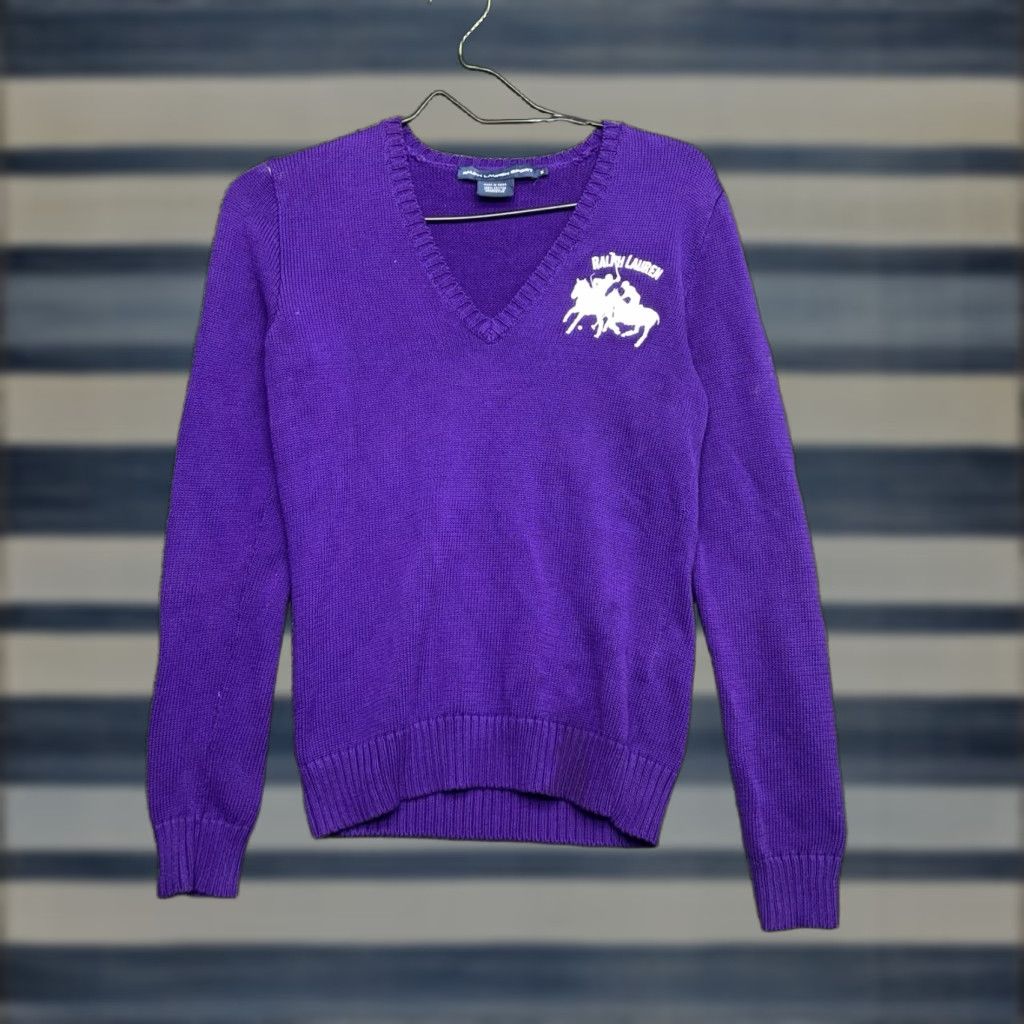 Polo Ralph Lauren VINTAGE Polo Ralph Lauren Sweater Womens Medium Pony Stampede V Neck 90s Preppy Slim Fit Size M / US 6-8 / IT 42-44 - 1 Thumbnail