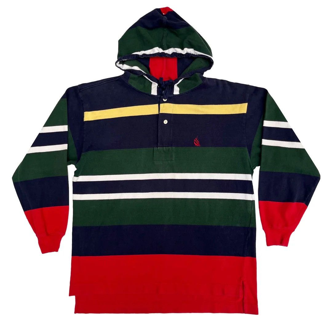 Nautica × Vintage Nautica 1990 90s Vintage Striped Logo Hoodie Sweatshirt Size US M / EU 48-50 / 2 - 1 Thumbnail