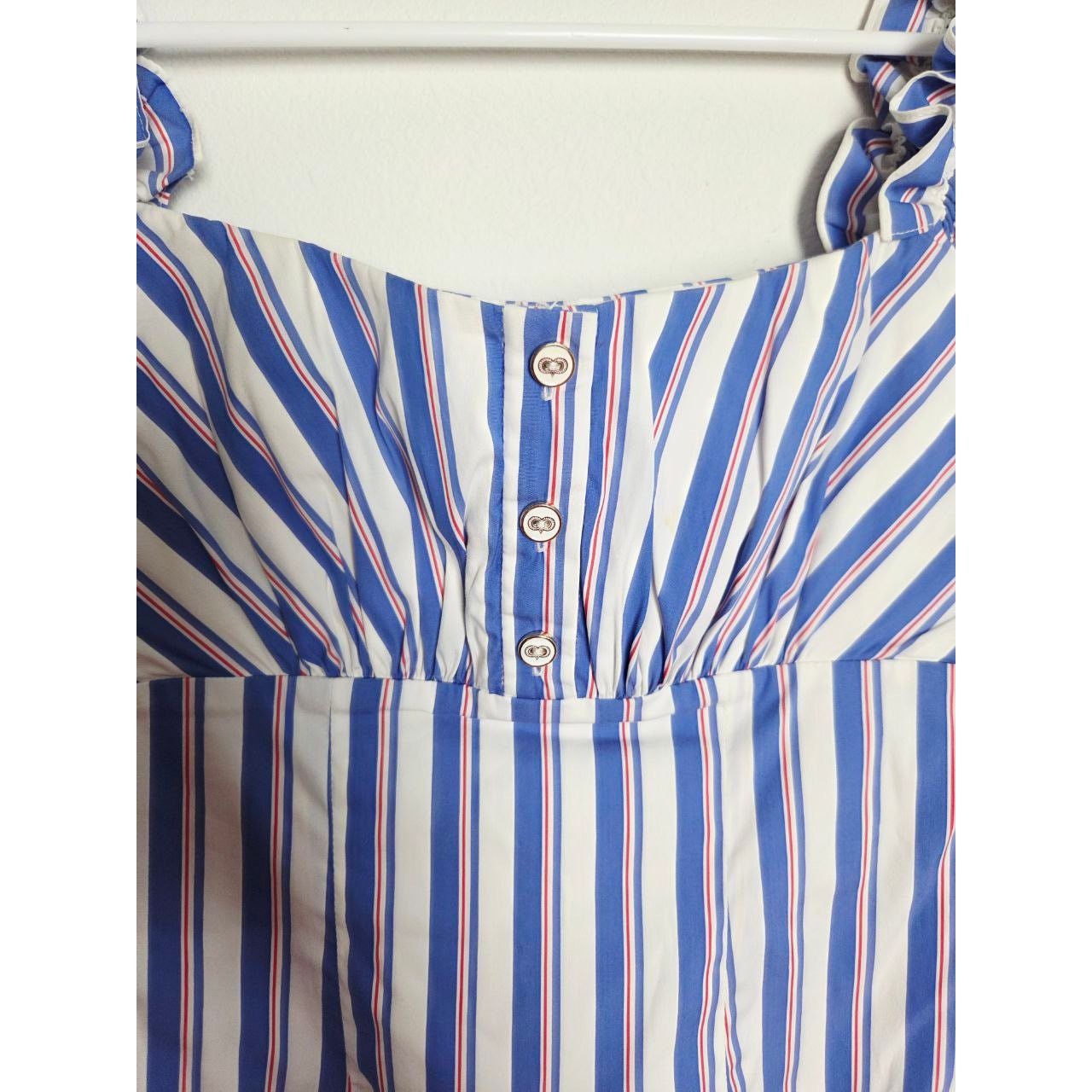 Caroline Constas Dress Blue White Off Shoulder Size Medium