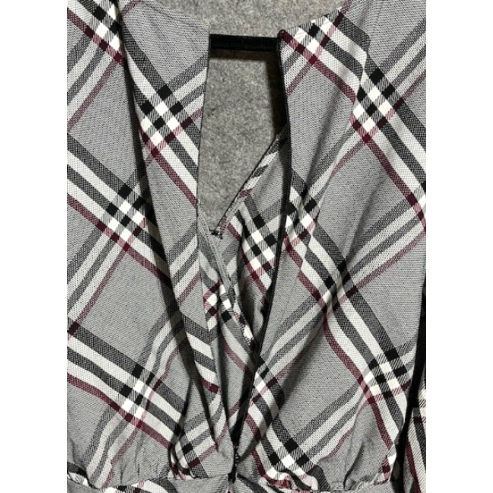 Vintage Gabrielle Union Wrap Dress Plus Size 3 Long Sleeve V-Neck Houndstooth Plaid Gray, Women, Dress, Wrap, 3, Plus, Gray Size XS / US 0-2 / IT 36-38 - 3 Thumbnail