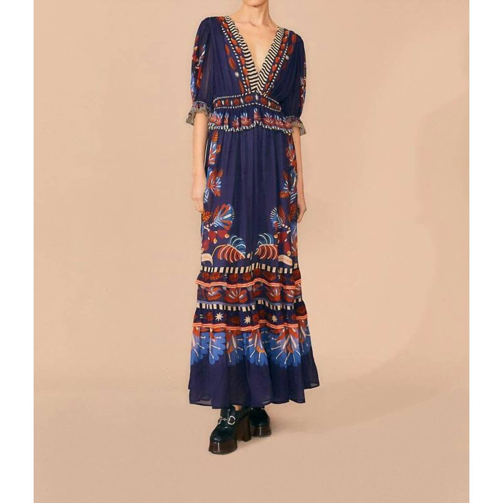 Farm Rio Nature Beauty Short Sleeve Maxi Dress In Blue | Grailed