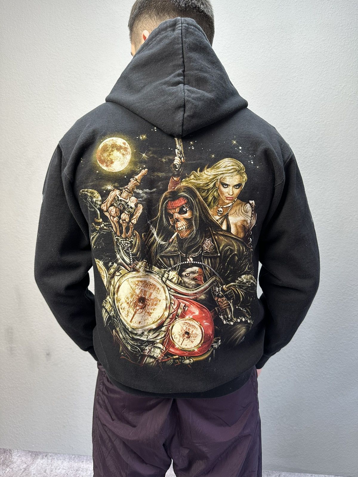 Japanese Brand × Vintage Vintage Distressed Hoodie Death Big Logo Y2K Ed Hardy Style Size US M / EU 48-50 / 2 - 1 Thumbnail