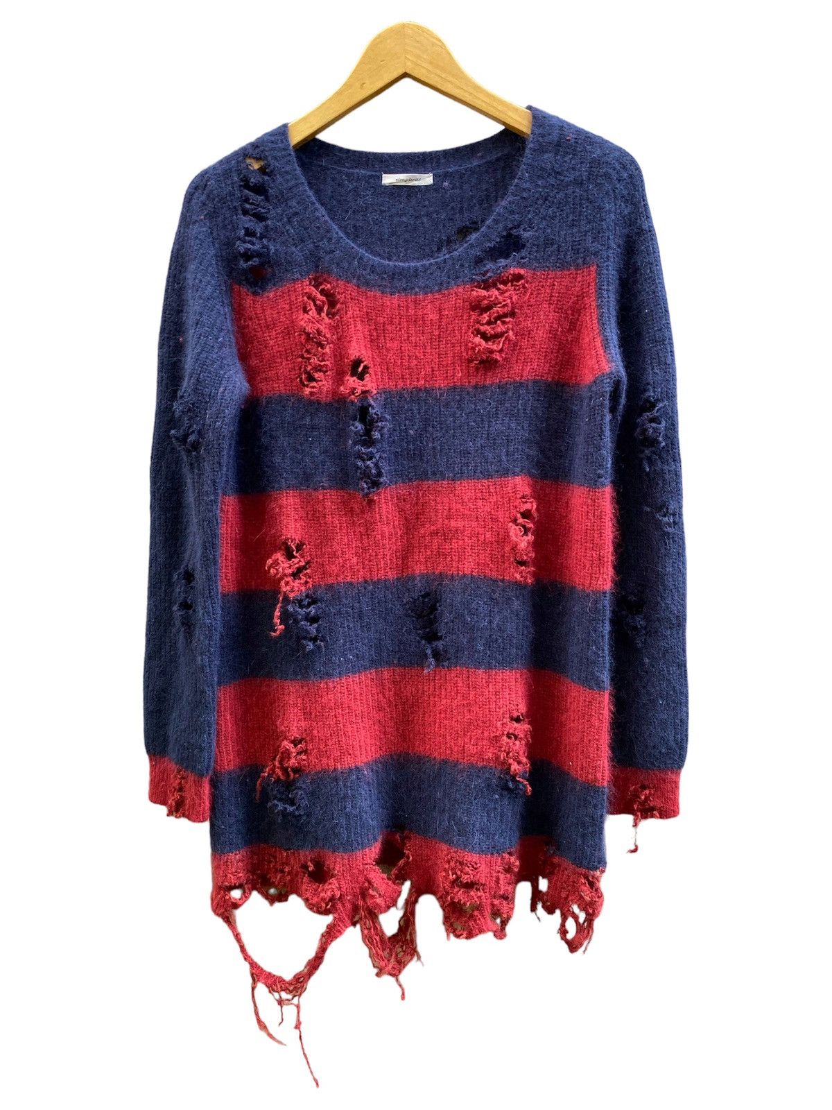 Hysteric Glamour × If Six Was Nine × Issey Miyake Japanese Simplicite Distressed Stripe Grunge Mohair Sweater Size US M / EU 48-50 / 2 - 1 Thumbnail